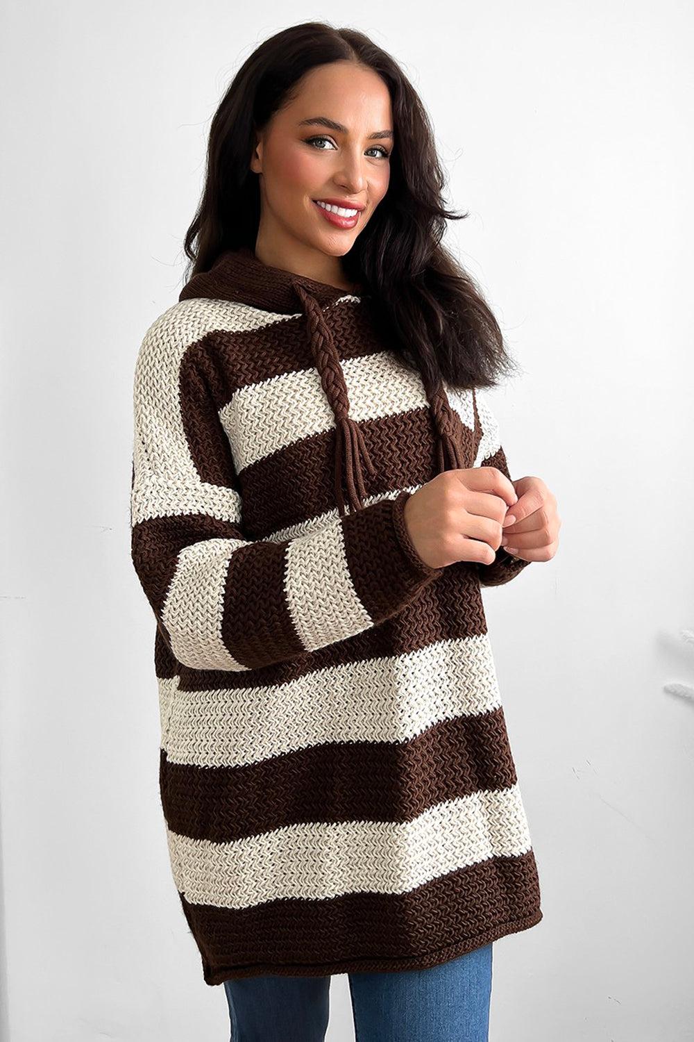 Large Stripes Pattern Hooded Pullover-SinglePrice