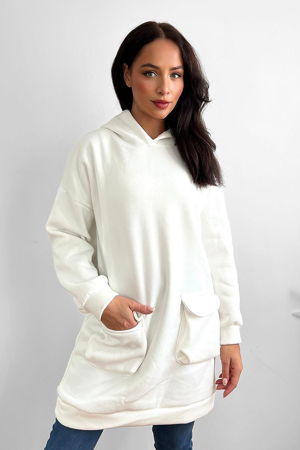 Front Pockets Oversized Midi Hoodie-SinglePrice