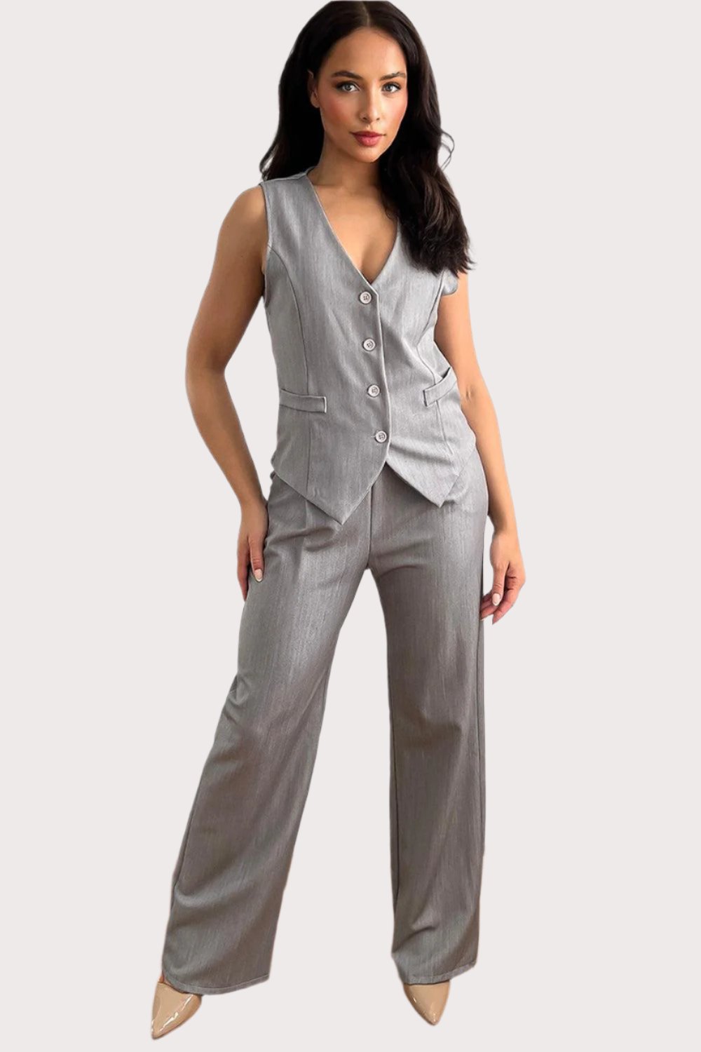 Waistcoat And High Waist Trousers Suit Set-SinglePrice