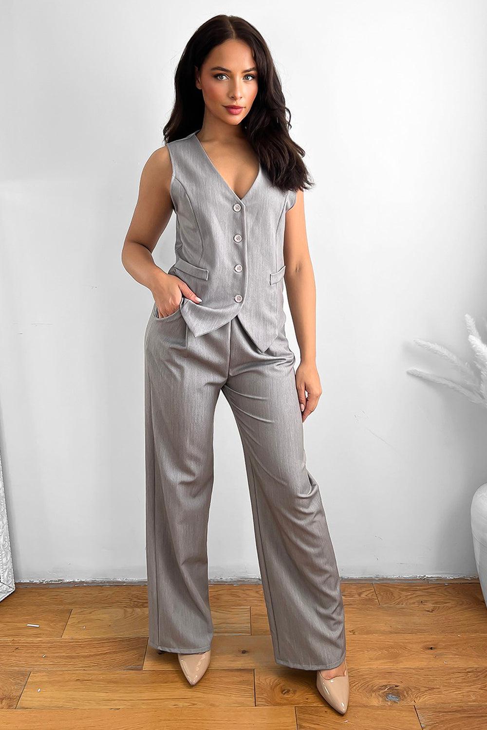 Waistcoat And High Waist Trousers Suit Set-SinglePrice