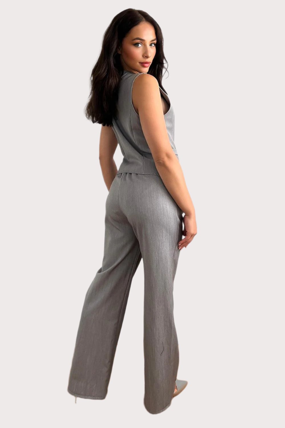 Waistcoat And High Waist Trousers Suit Set-SinglePrice