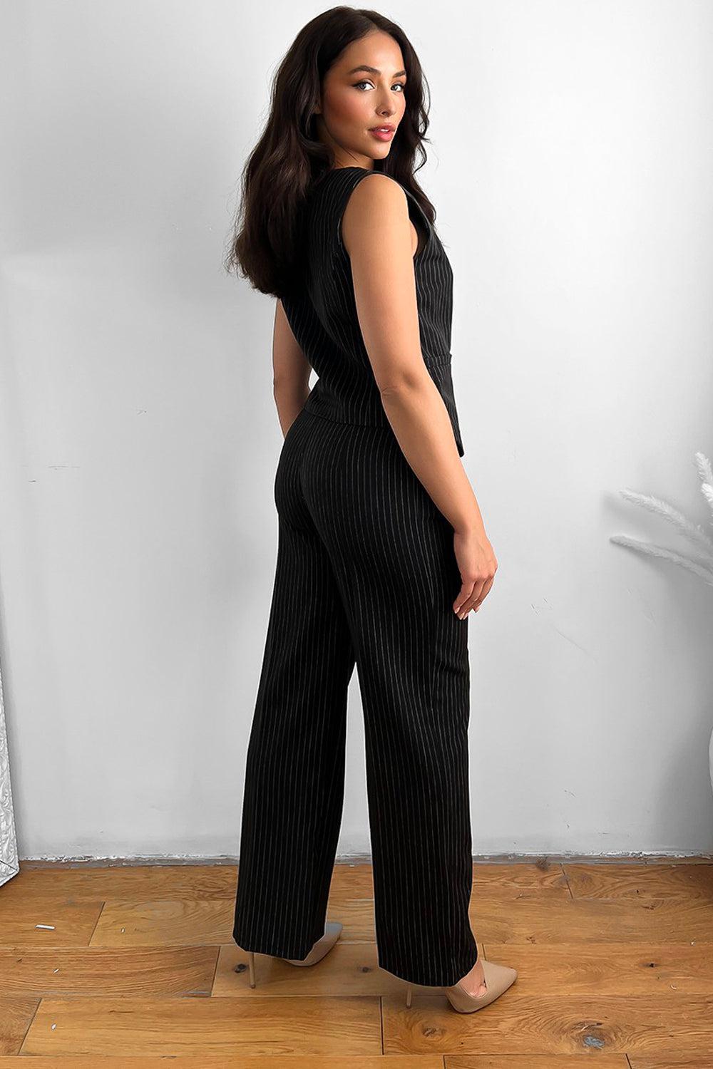 Pinstripe Waistcoat And Trousers Suit Set-SinglePrice