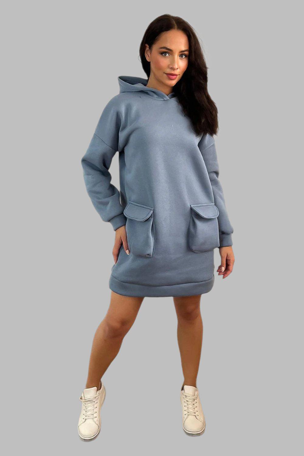 Front Pockets Oversized Midi Hoodie-SinglePrice