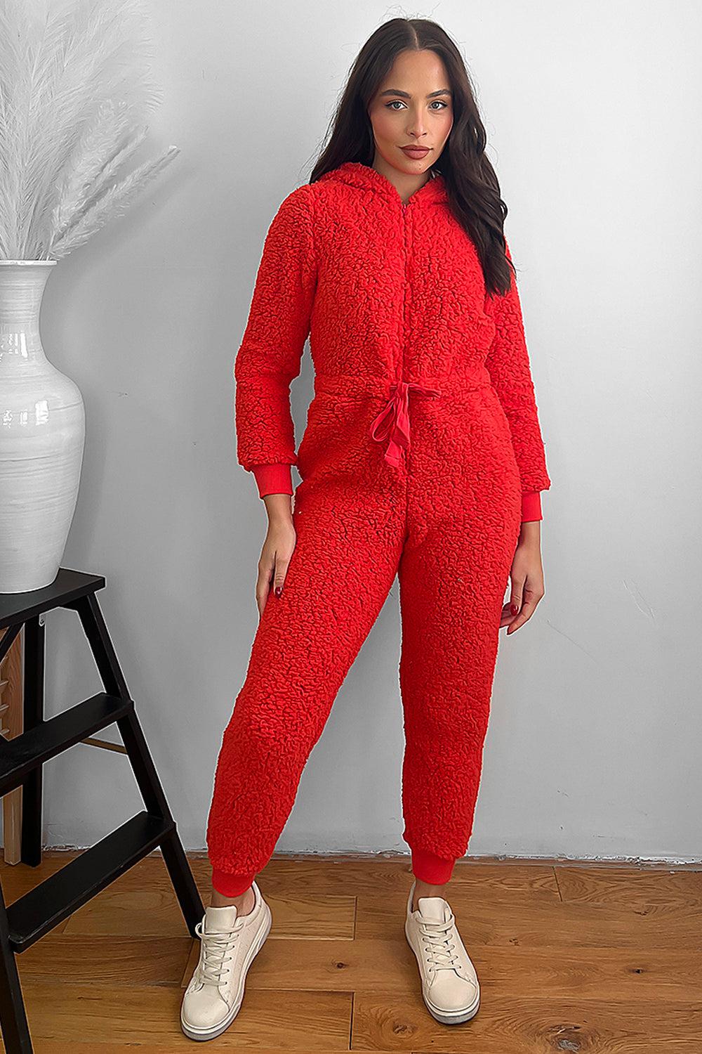 Red Teddy Bear Hooded Lounge Onesie-SinglePrice