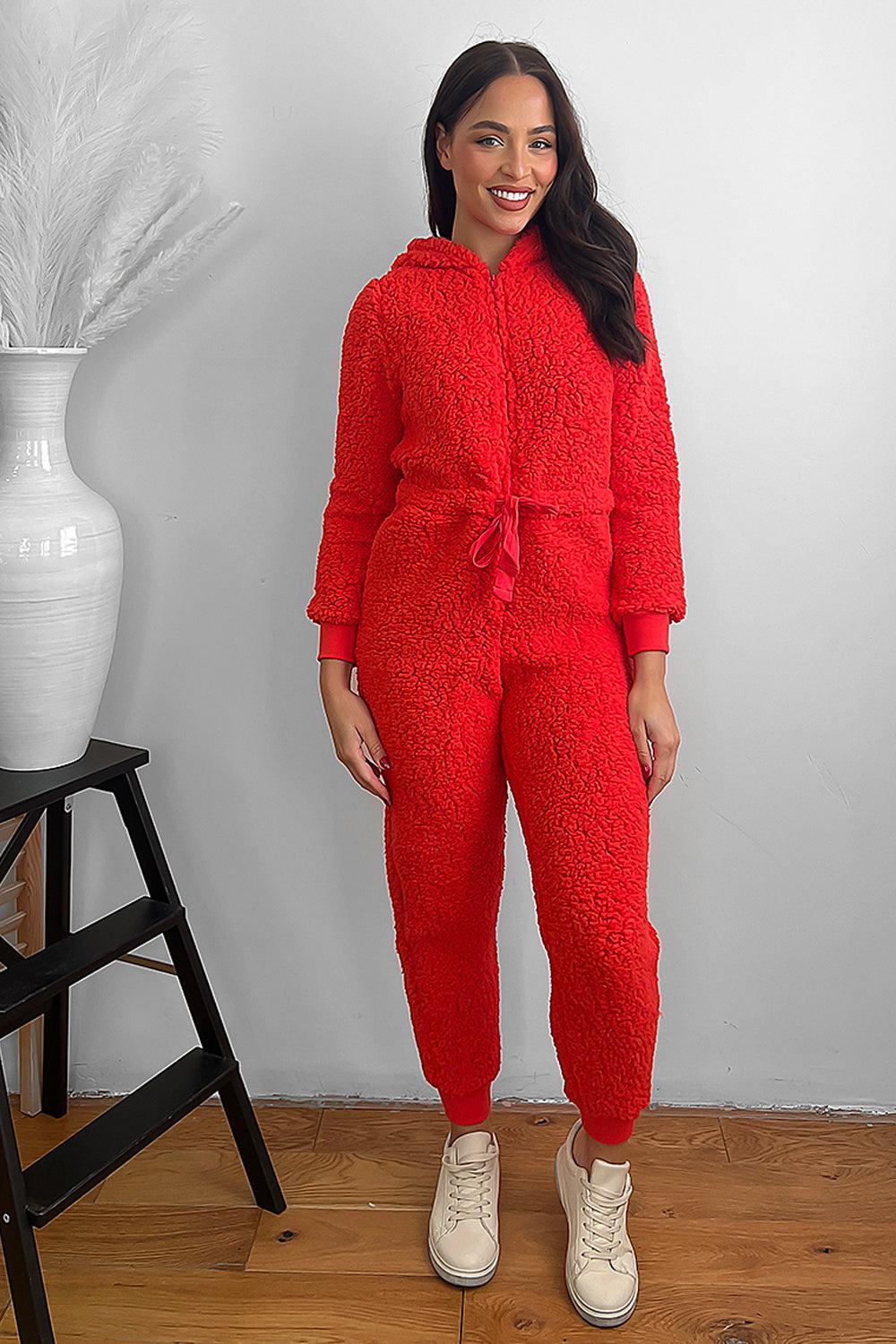 Red Teddy Bear Hooded Lounge Onesie-SinglePrice