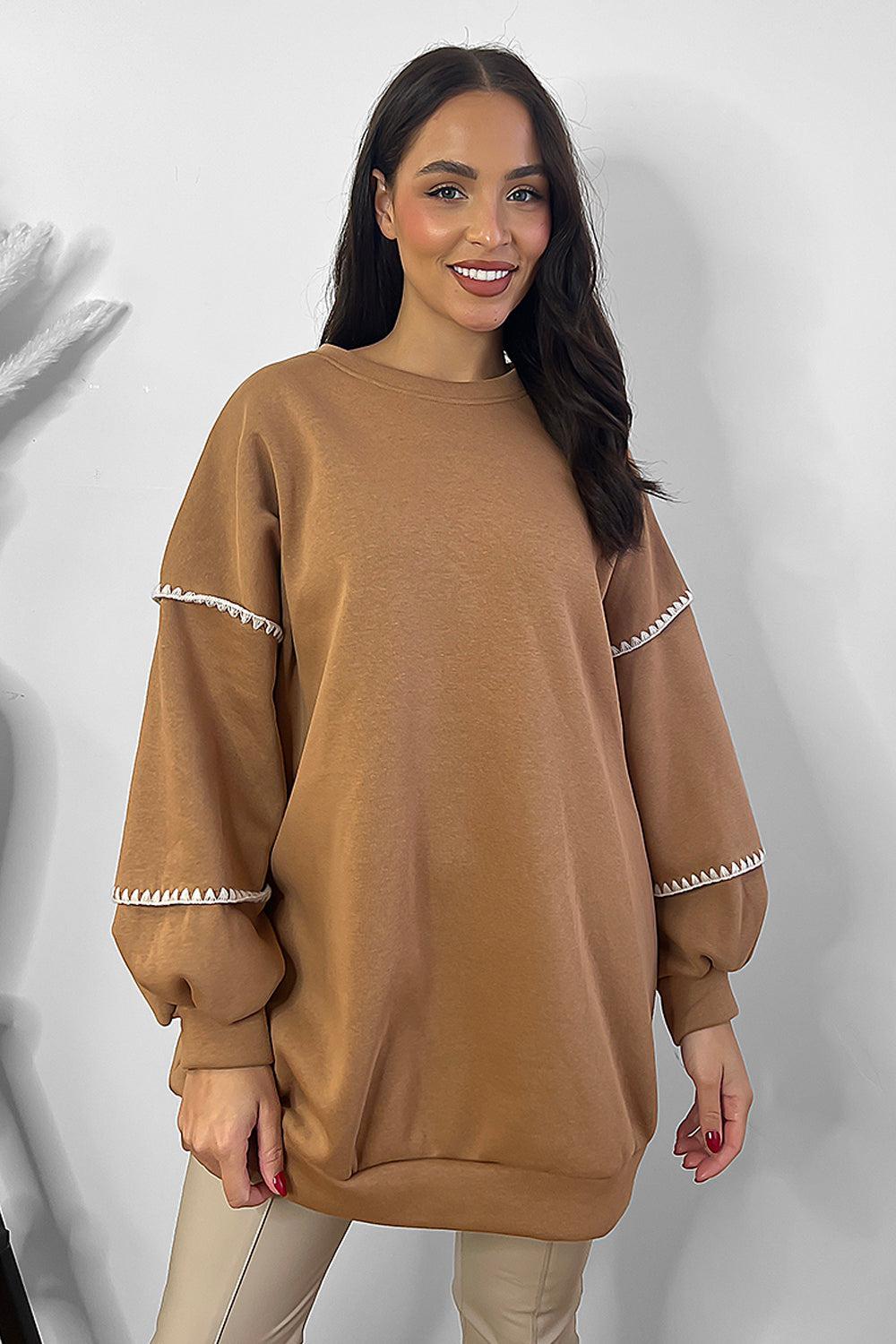 Contrast Stitch Trim Detail Oversized Sweatshirt-SinglePrice