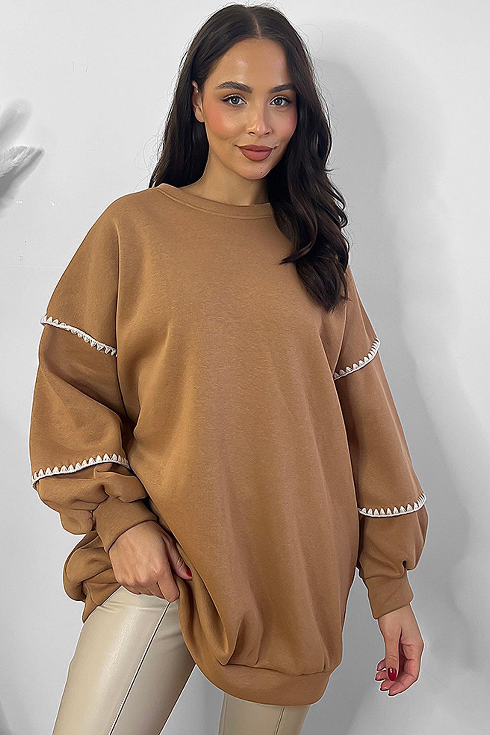 Contrast Stitch Trim Detail Oversized Sweatshirt-SinglePrice