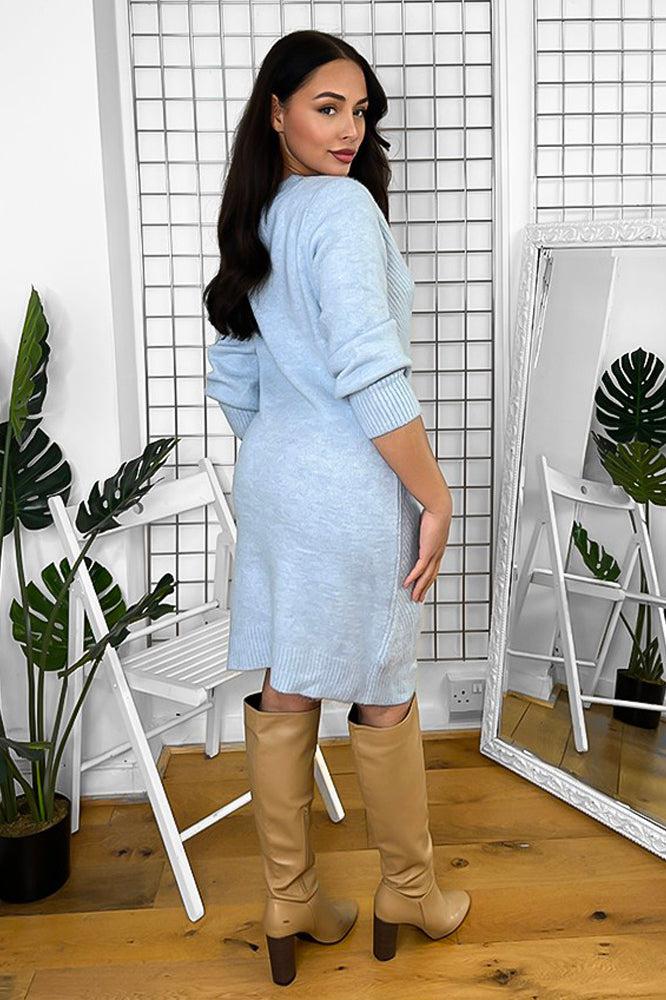 Deep V-Neck Knitted Jumper Dress-SinglePrice