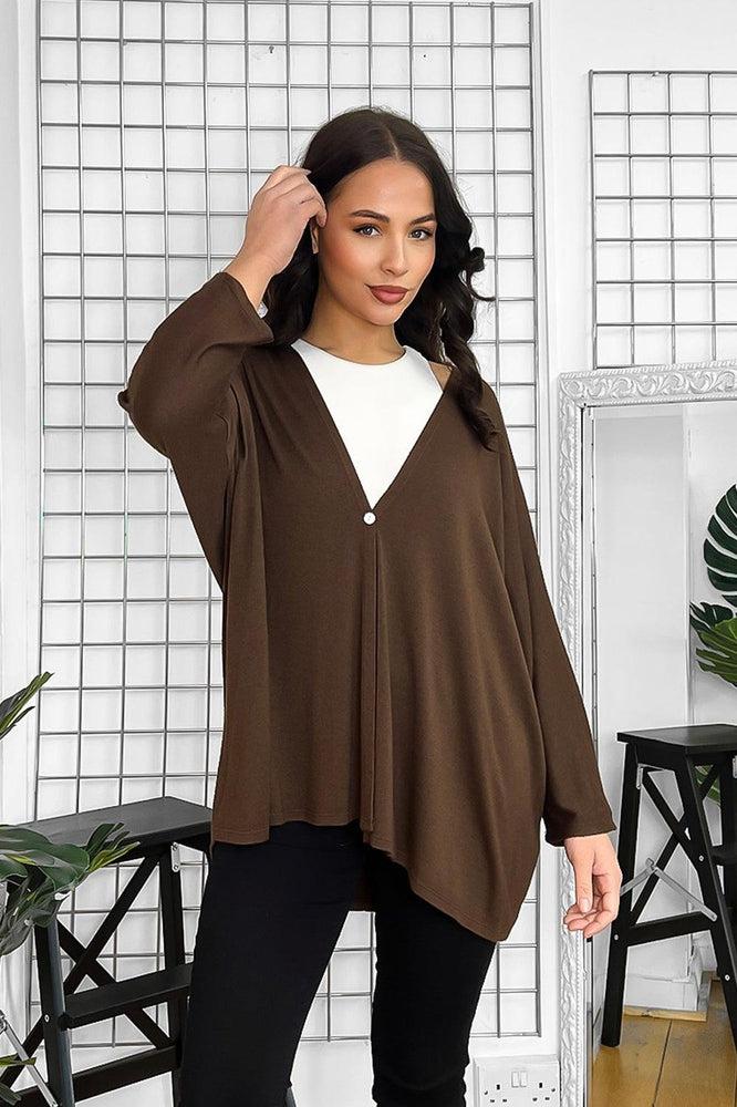 V-Neck Relaxed Fit Single Button Cardigan-SinglePrice