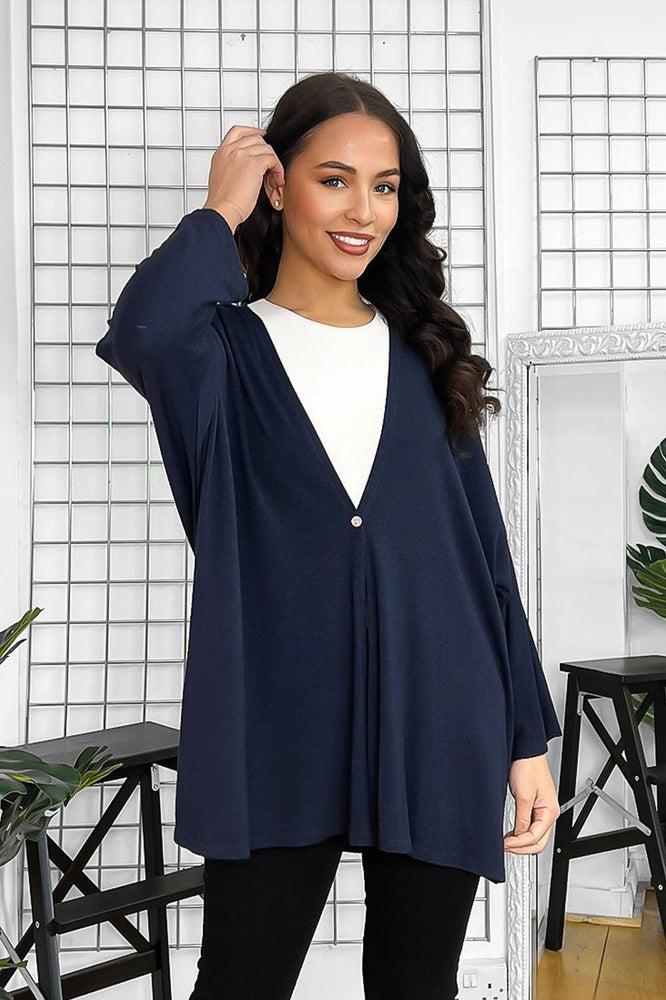 V-Neck Relaxed Fit Single Button Cardigan-SinglePrice