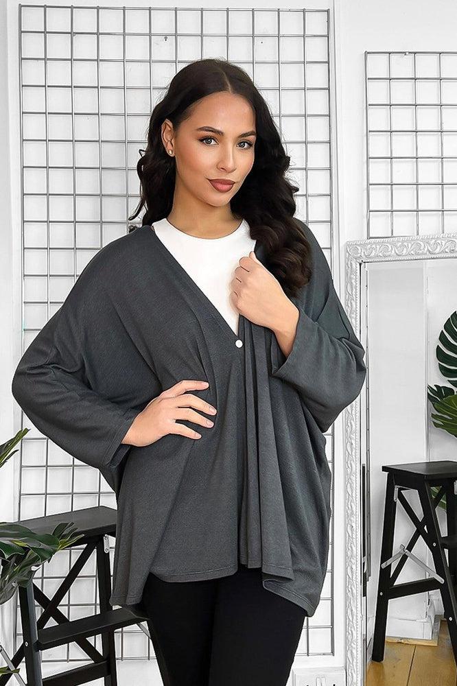 V-Neck Relaxed Fit Single Button Cardigan-SinglePrice