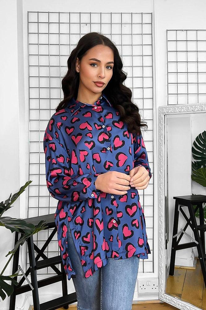 Fuchsia Leopard Print Silky Finish Purple Satin Shirt-SinglePrice