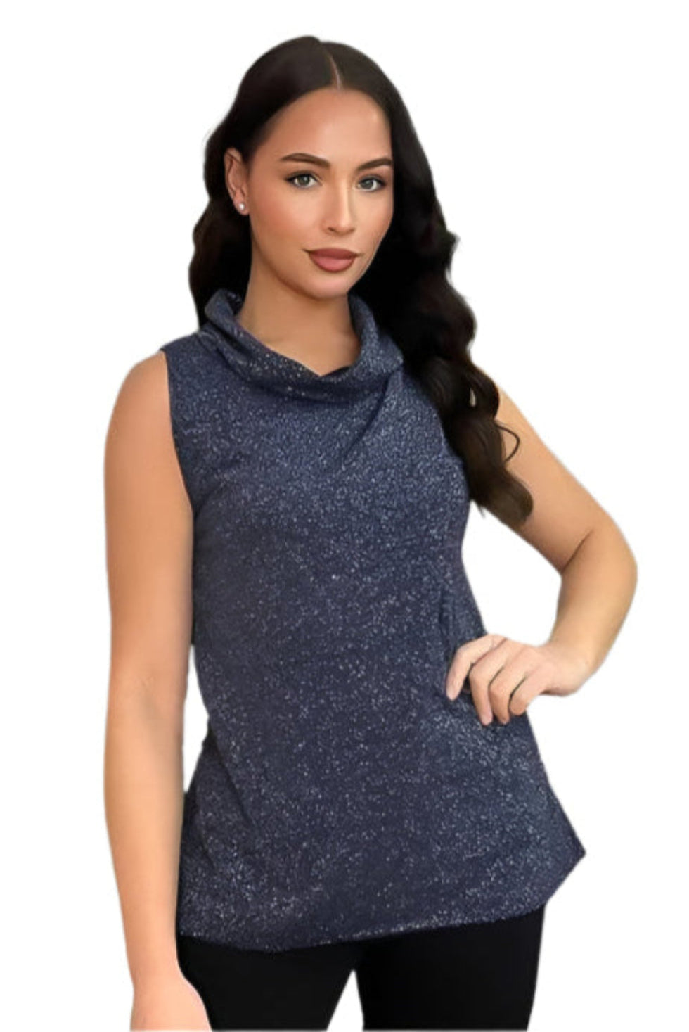 Purple Shimmer Sleeveless Cowl Neck Top