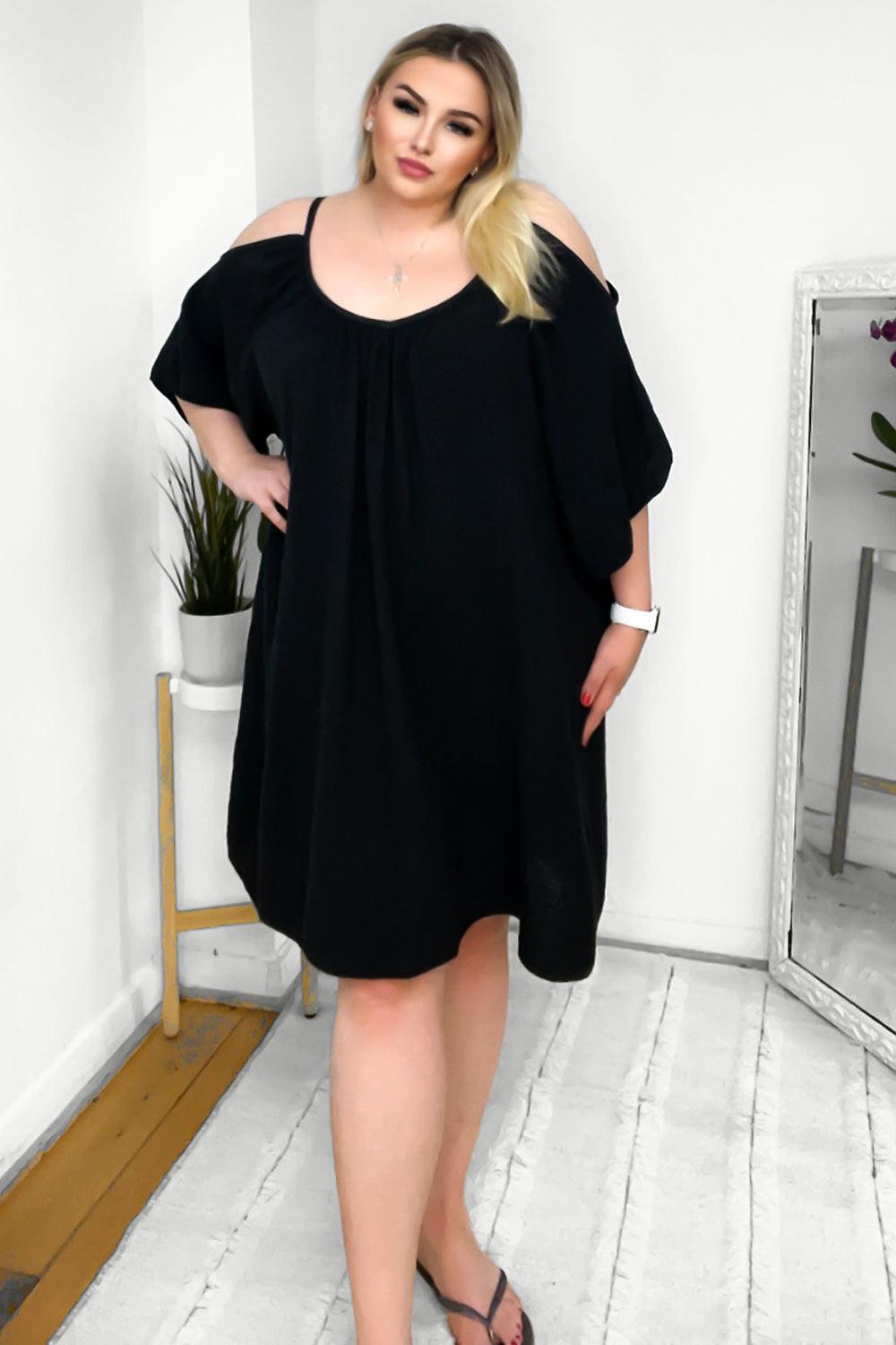 Open Shoulders Cheesecloth Summer Dress-SinglePrice