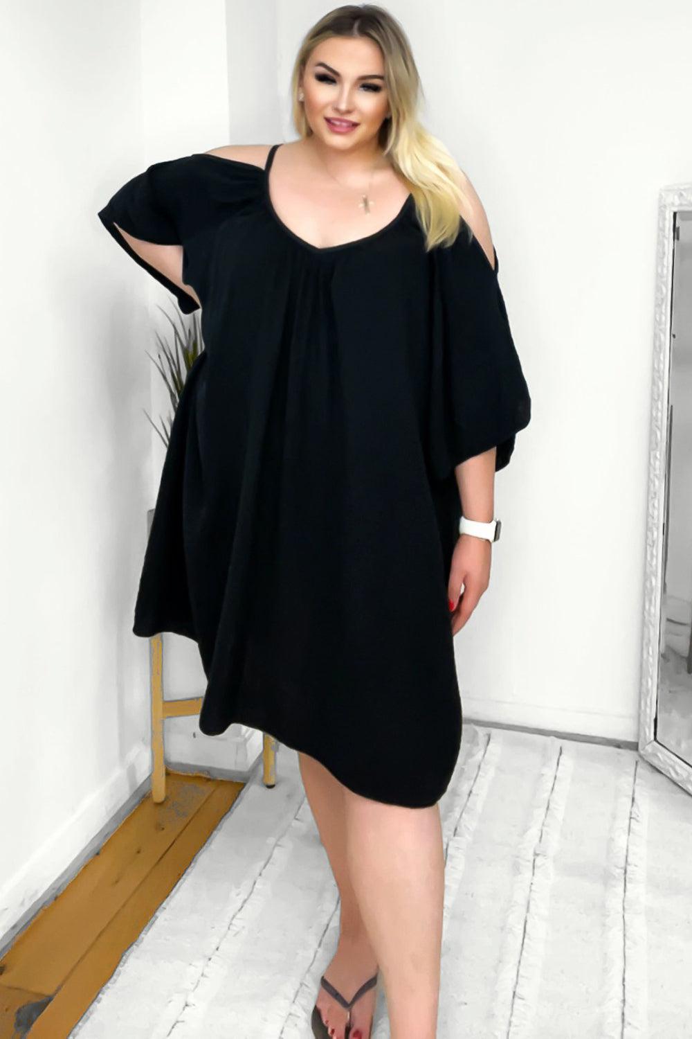 Open Shoulders Cheesecloth Summer Dress-SinglePrice