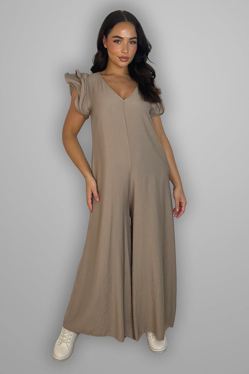 V-Neck Front And Back Maxi Summer Relaxed Fit Jumpsuit-SinglePrice