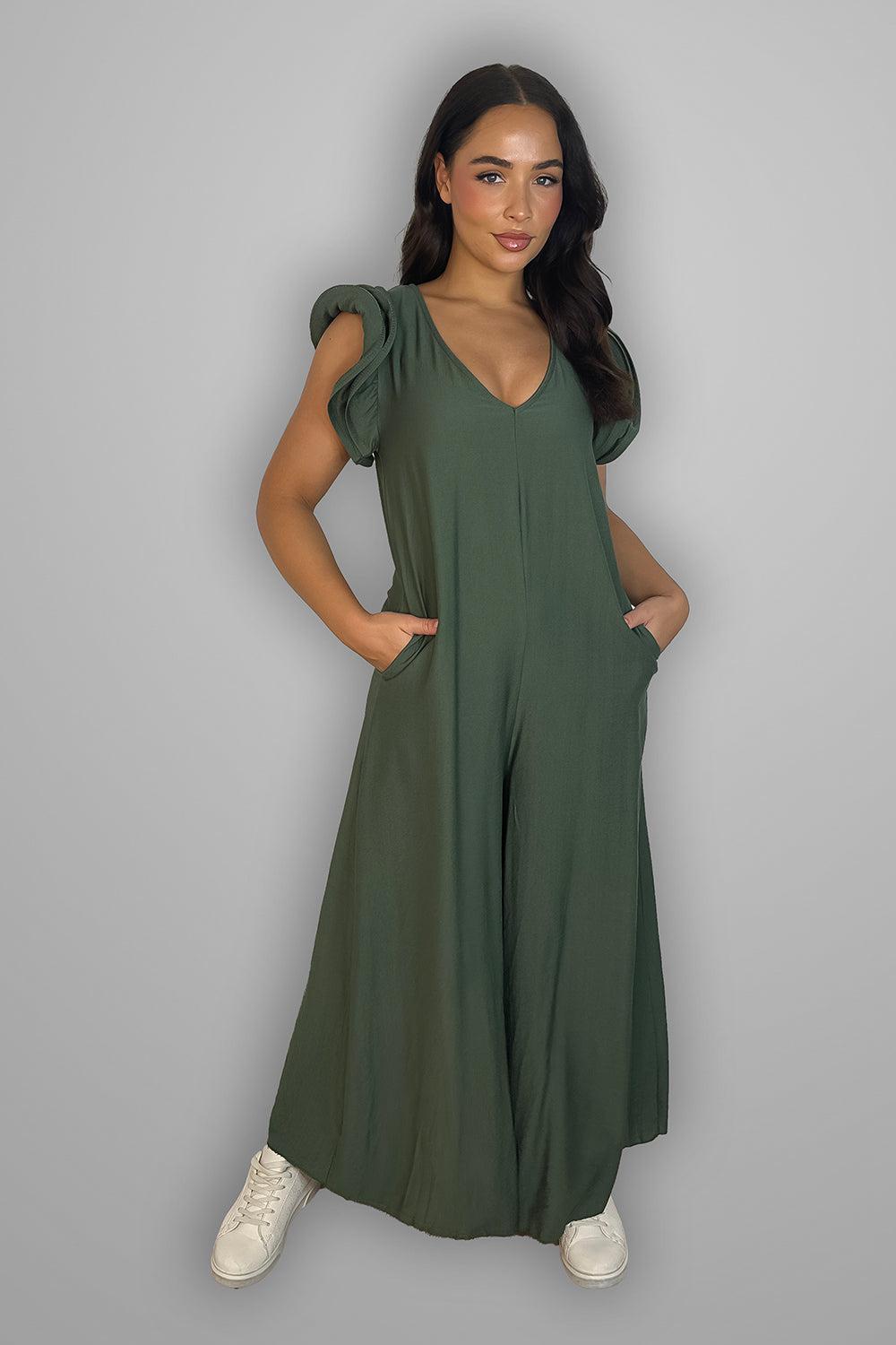 V-Neck Front And Back Maxi Summer Relaxed Fit Jumpsuit-SinglePrice