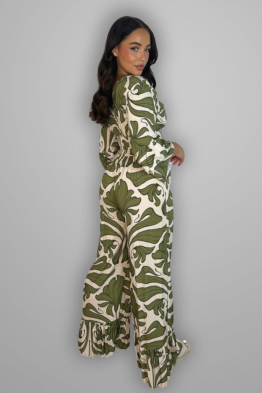 Shirred Waist Floral Print Slinky Jumpsuit-SinglePrice