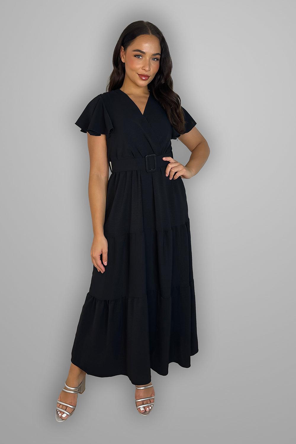 Belted V-Neck Maxi Dress-SinglePrice