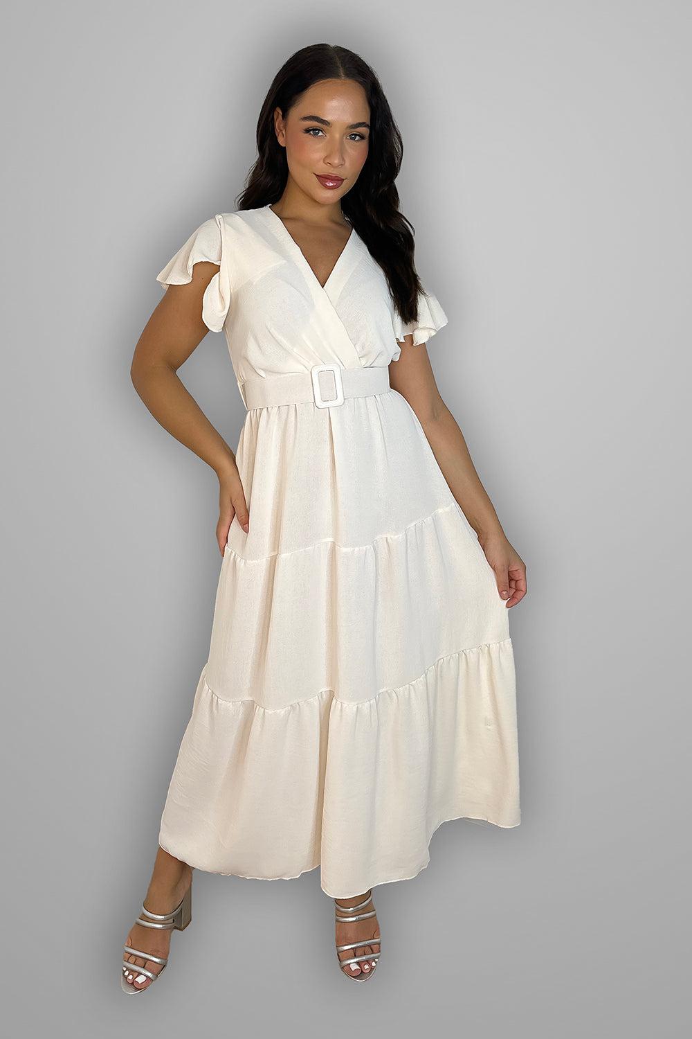 Belted V-Neck Maxi Dress-SinglePrice