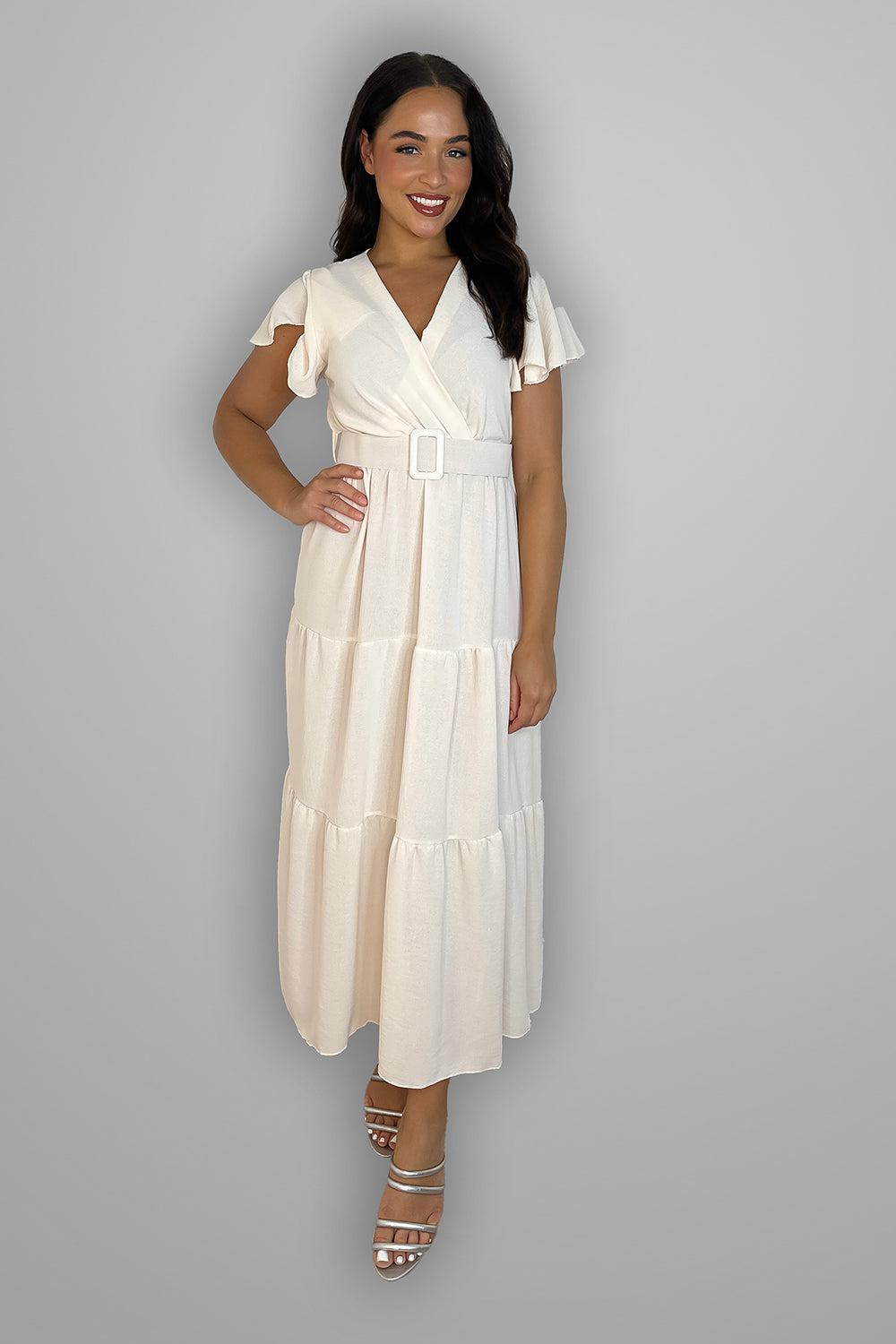 Belted V-Neck Maxi Dress-SinglePrice