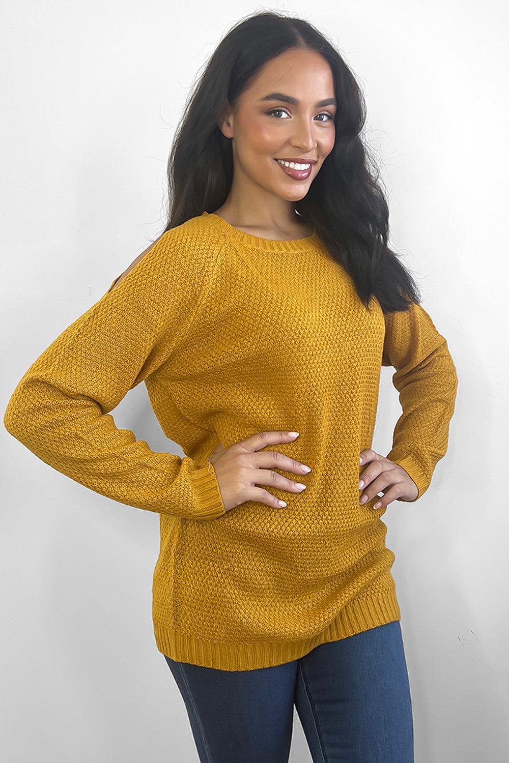 Crochet Knit Cold Shoulders Pullover-SinglePrice