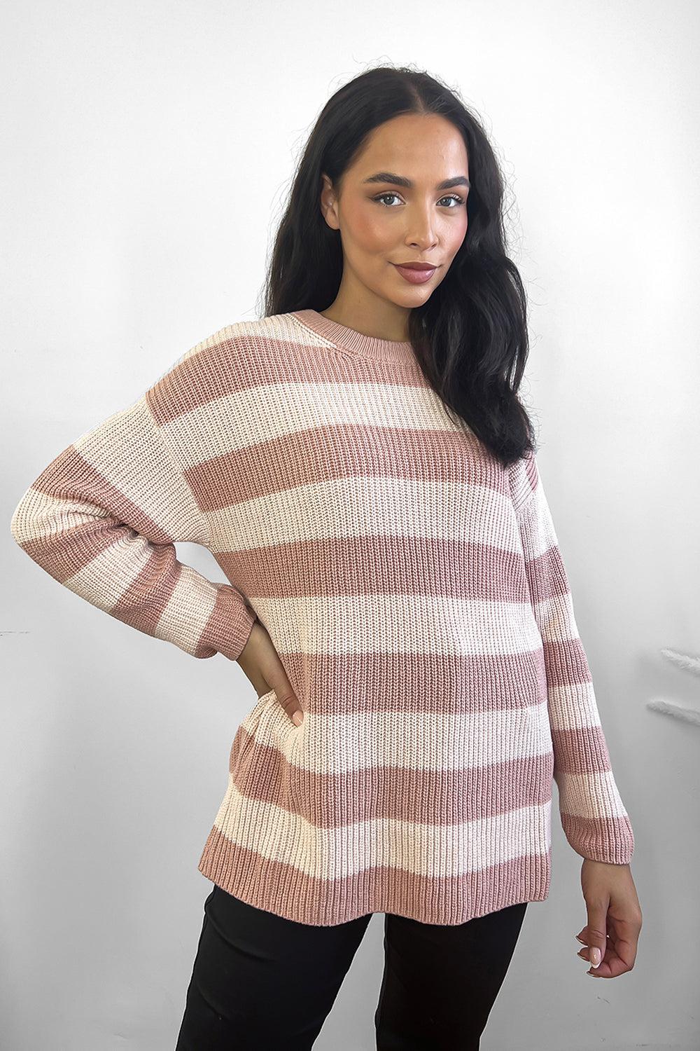Dusty Pink Stripe Longline Pullover-SinglePrice