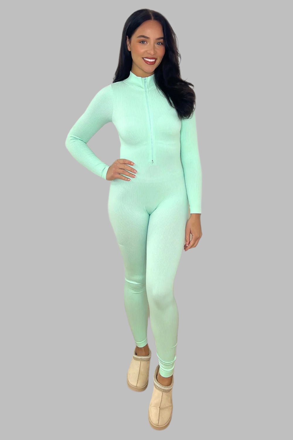 Ribbed Stretch Jersey Zipped Front Onesie-SinglePrice