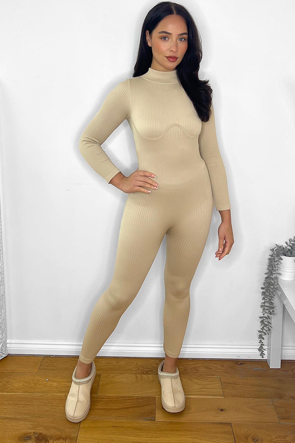 High Neck Underbust Seam Ribbed Onesie-SinglePrice