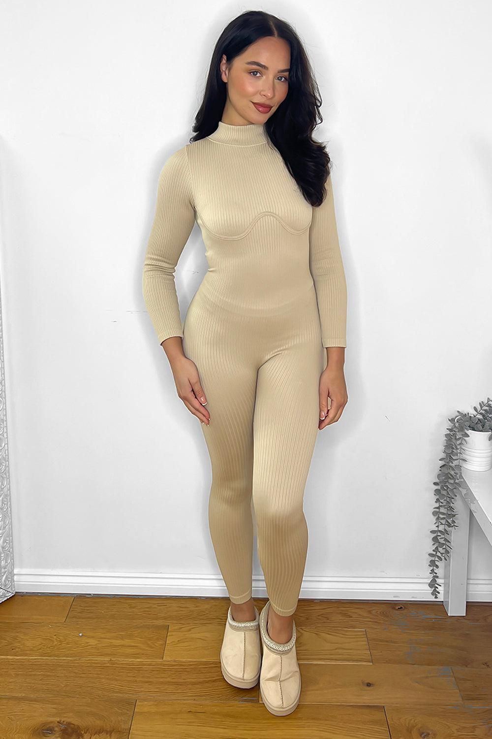 High Neck Underbust Seam Ribbed Onesie-SinglePrice