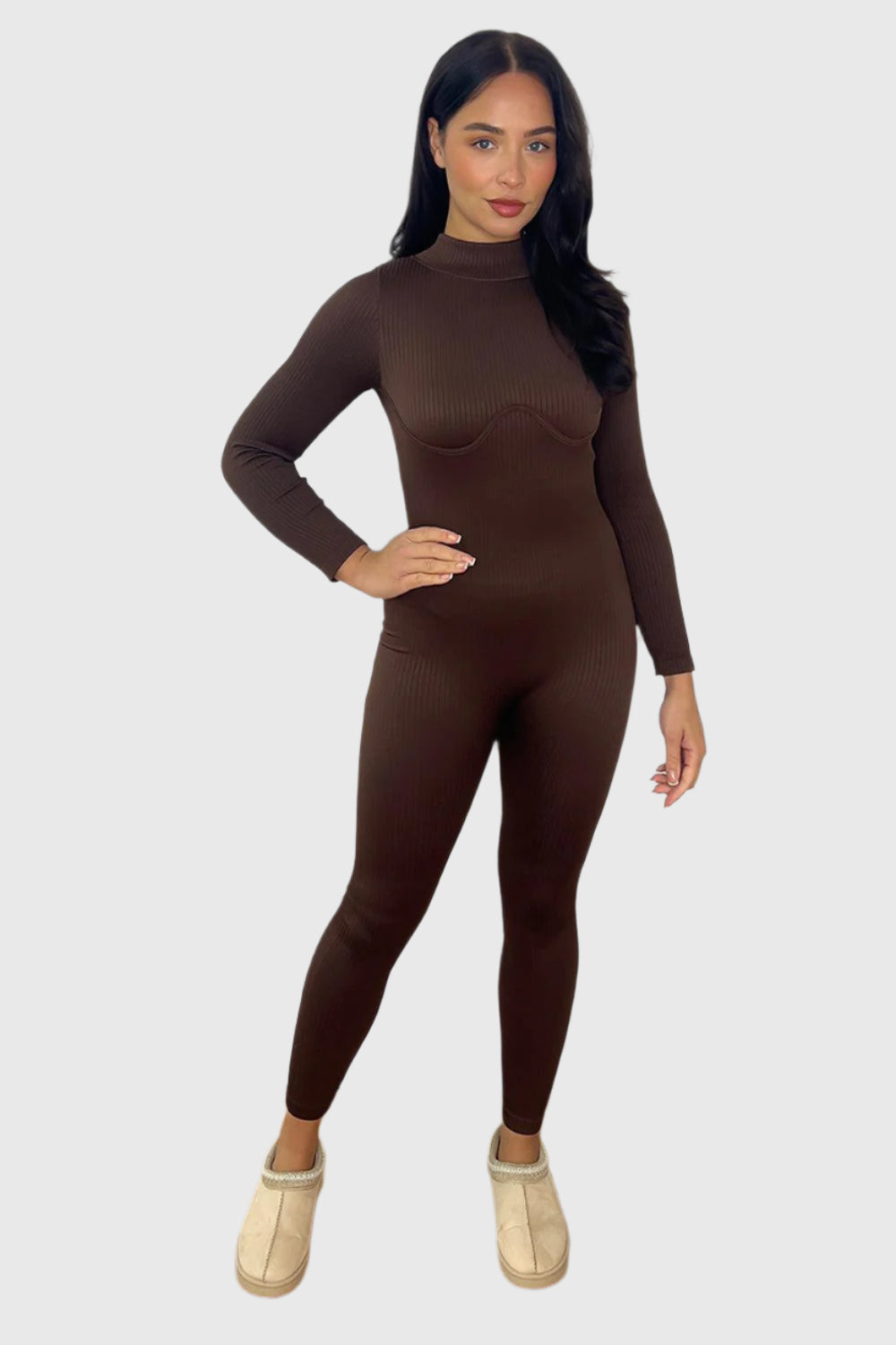 High Neck Underbust Seam Ribbed Onesie-SinglePrice