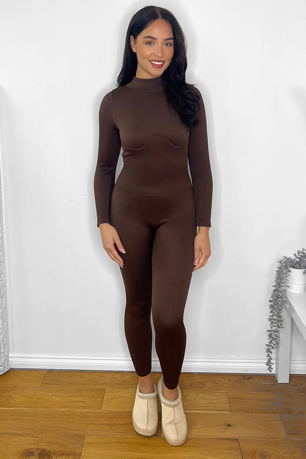 High Neck Underbust Seam Ribbed Onesie-SinglePrice