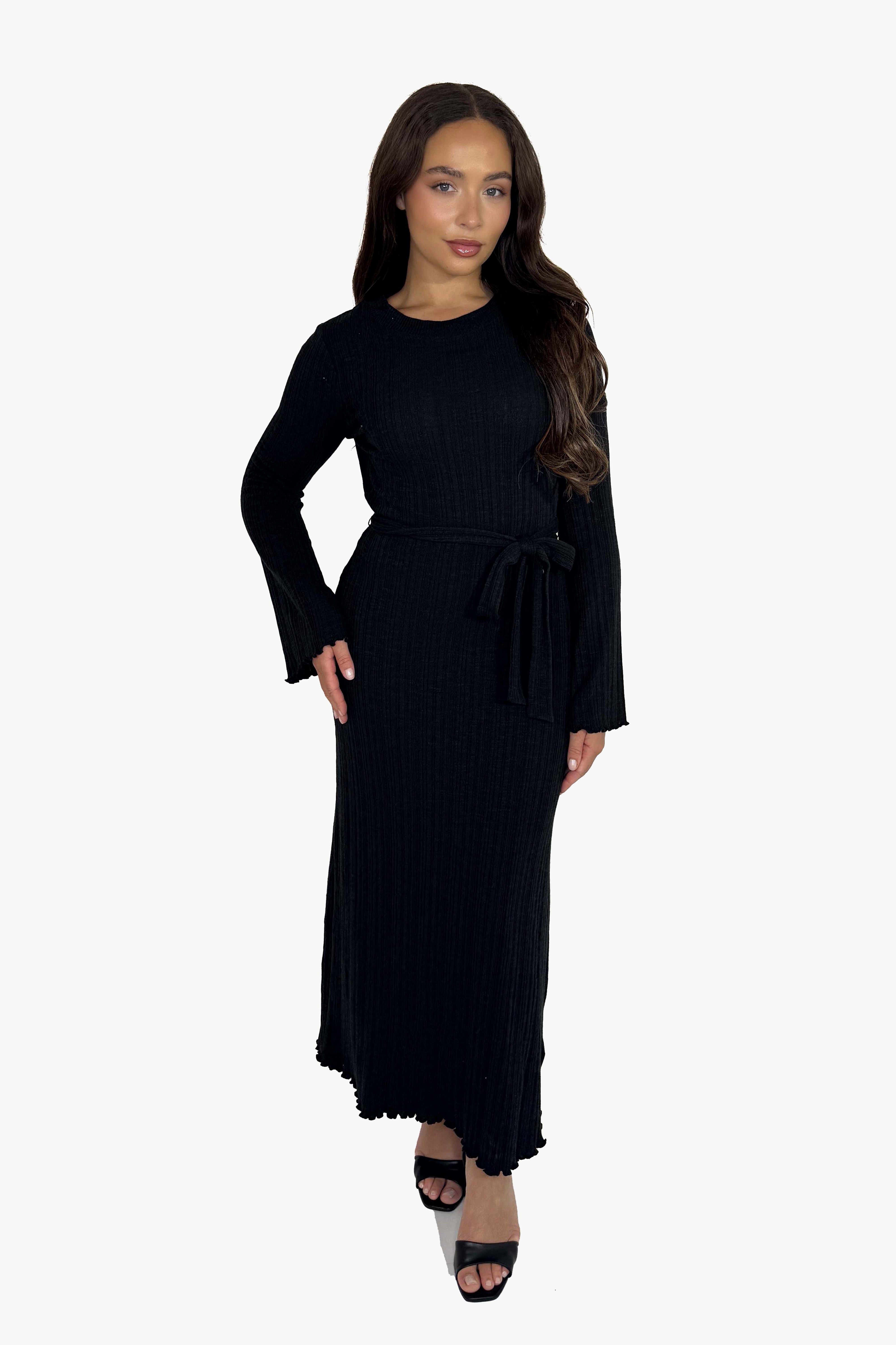 Tie Up Cotton Blend Knitted Maxi Dress