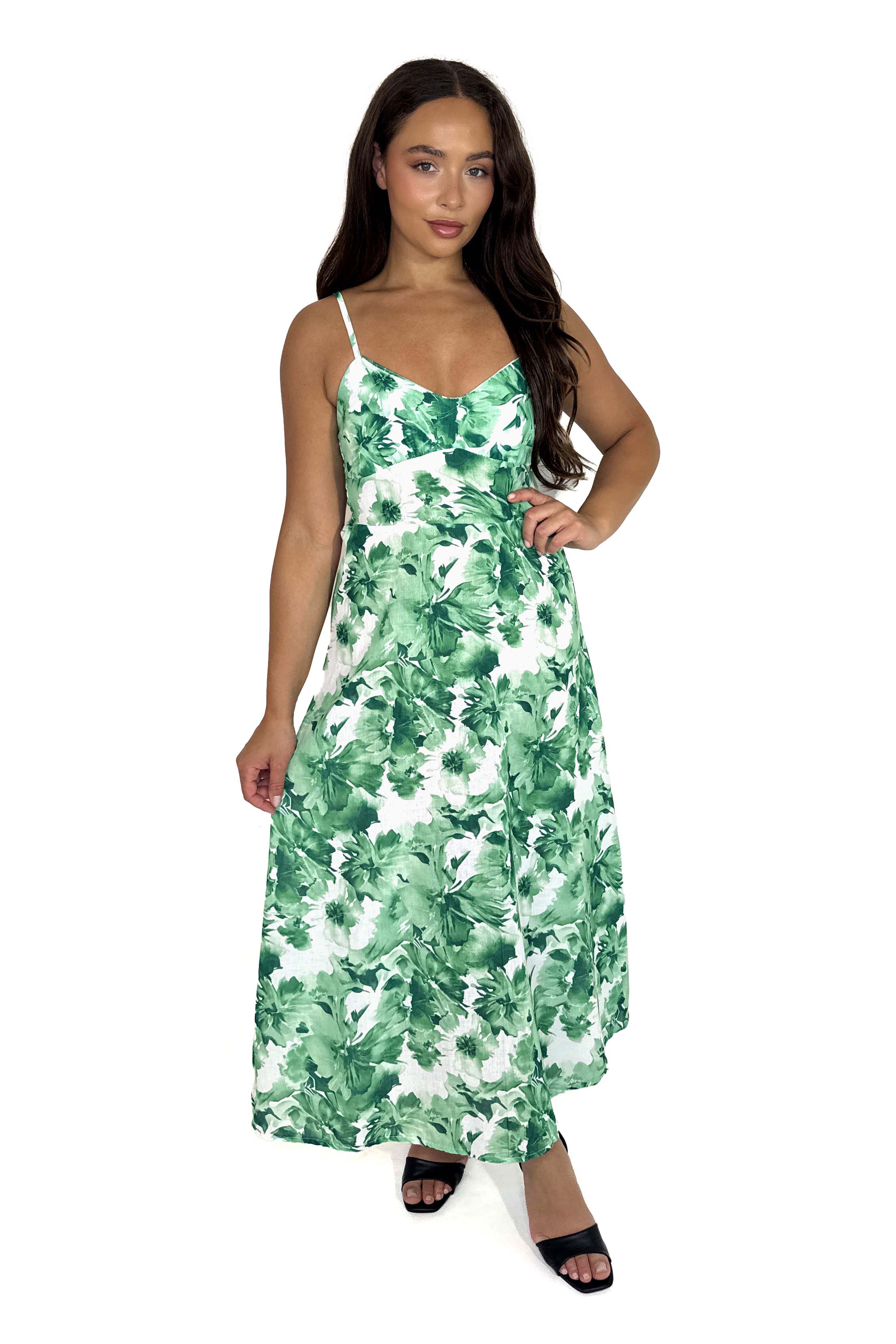 Wholesale Women's Floral Print Strappy Empire Waist Viscose Maxi Holiday Dress (PACK OF 6)