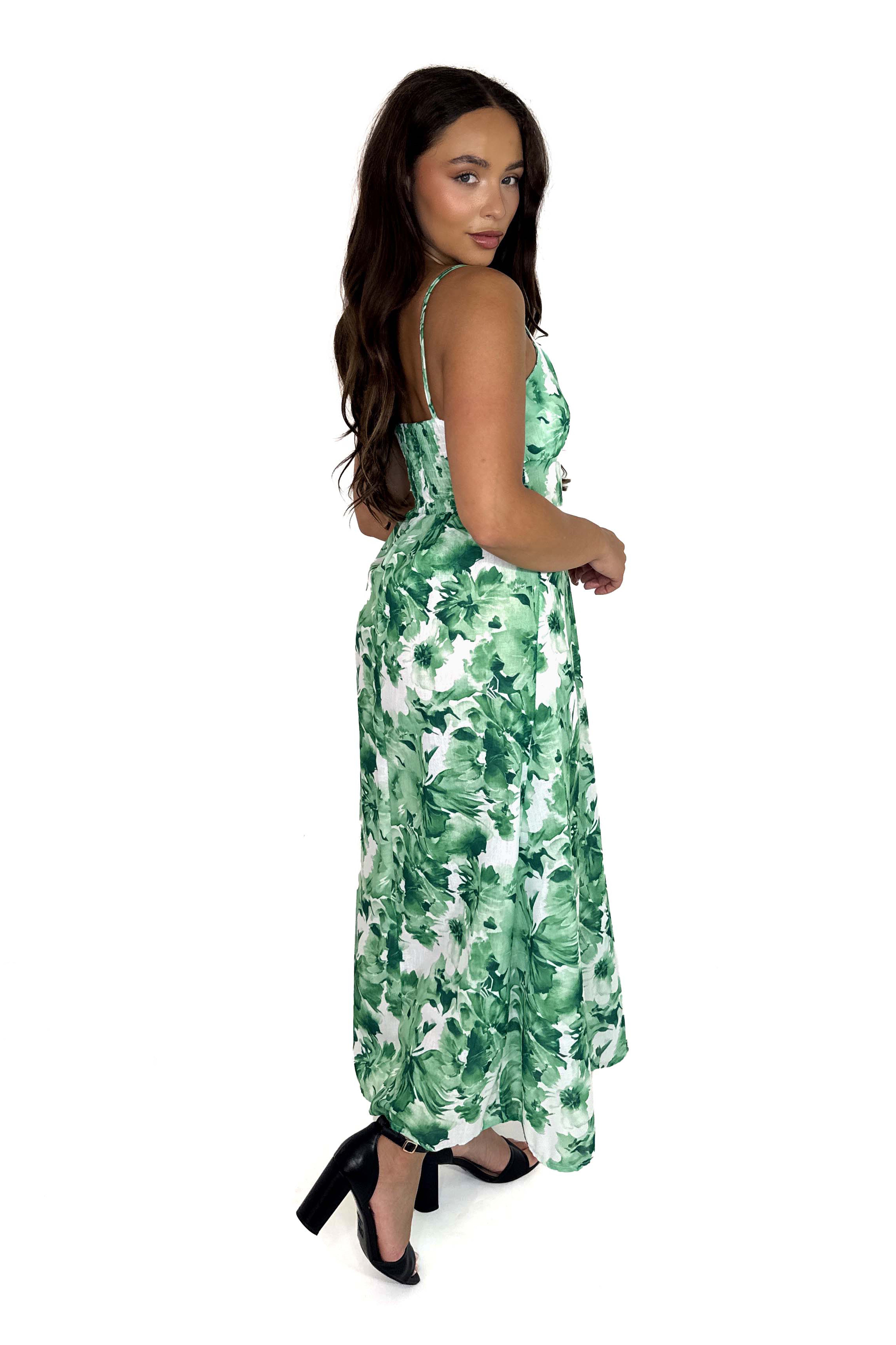 Wholesale Women's Floral Print Strappy Empire Waist Viscose Maxi Holiday Dress (PACK OF 6)