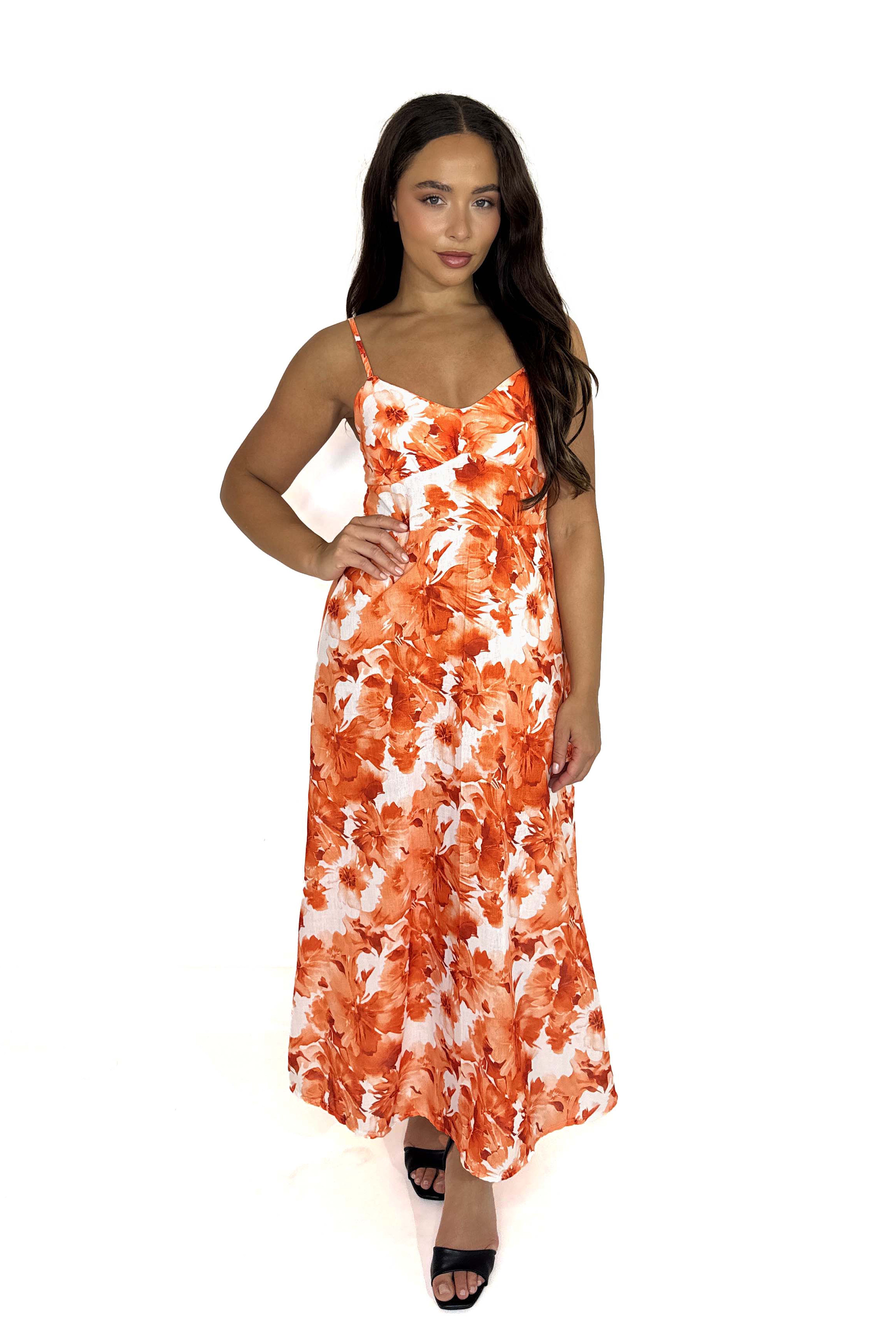 Wholesale Women's Floral Print Strappy Empire Waist Viscose Maxi Holiday Dress (PACK OF 6)
