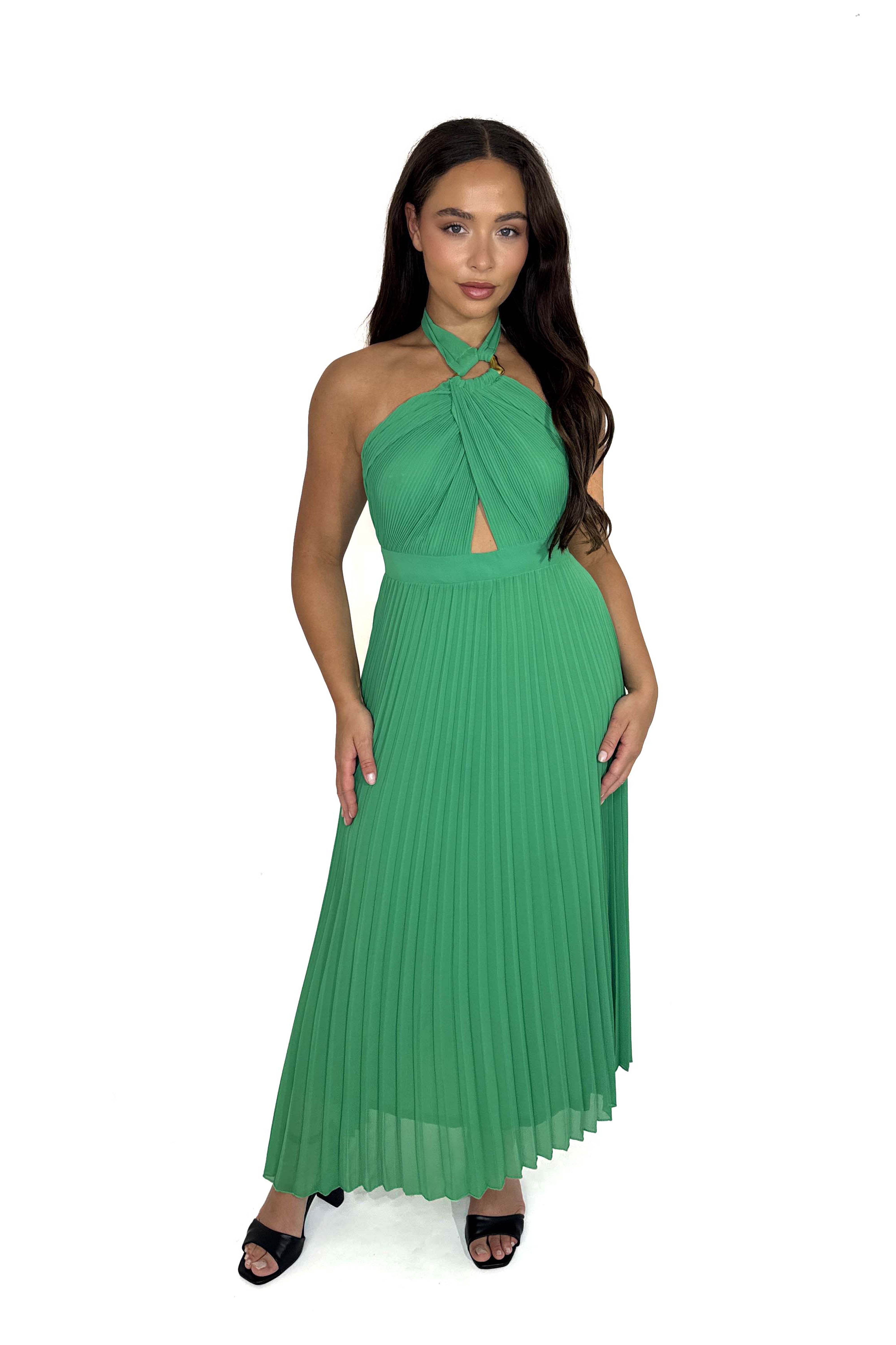 Wholesale Women's Halter Neck Plisse Chiffon Maxi Dress (PACK OF 6)