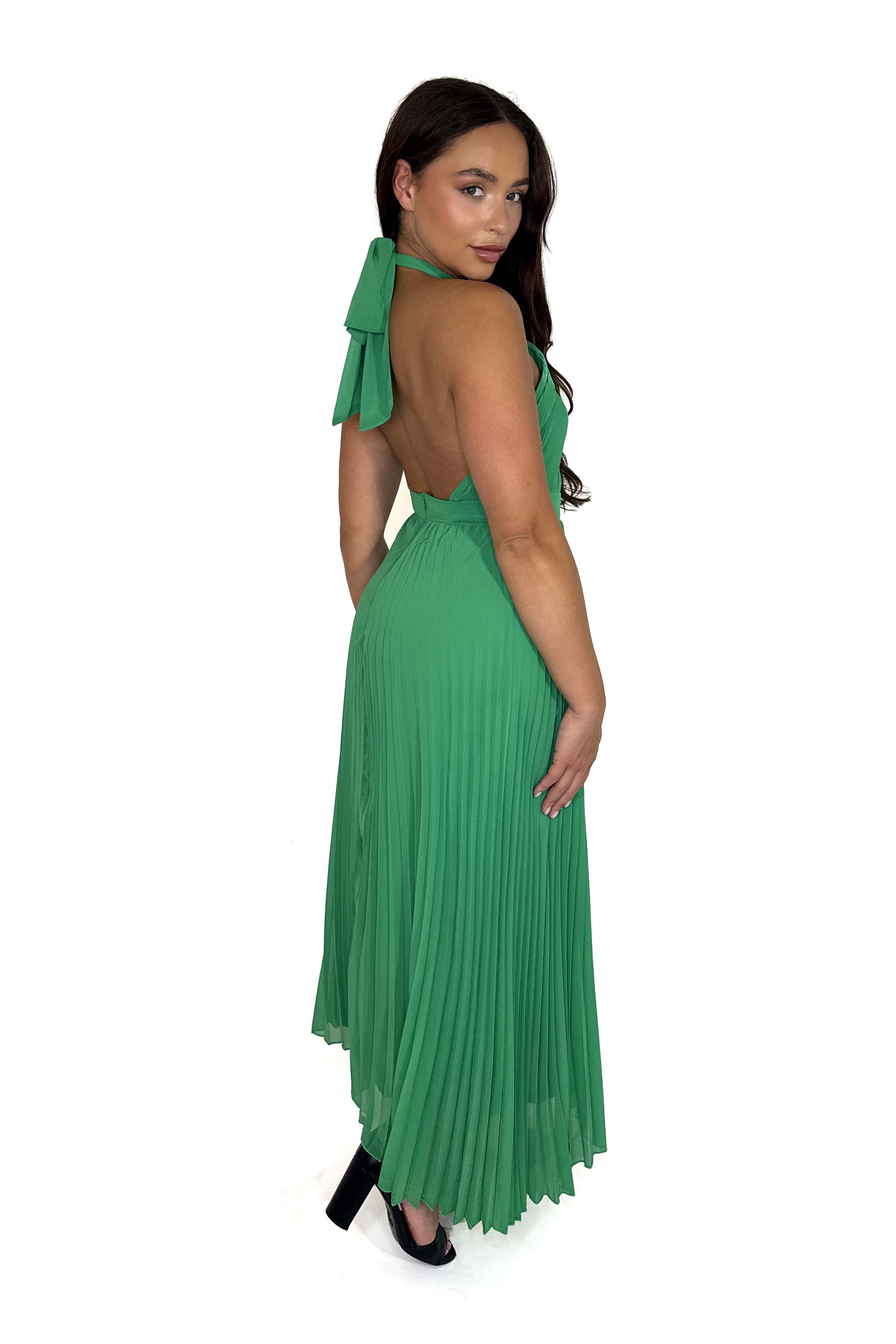 Wholesale Women's Halter Neck Plisse Chiffon Maxi Dress (PACK OF 6)