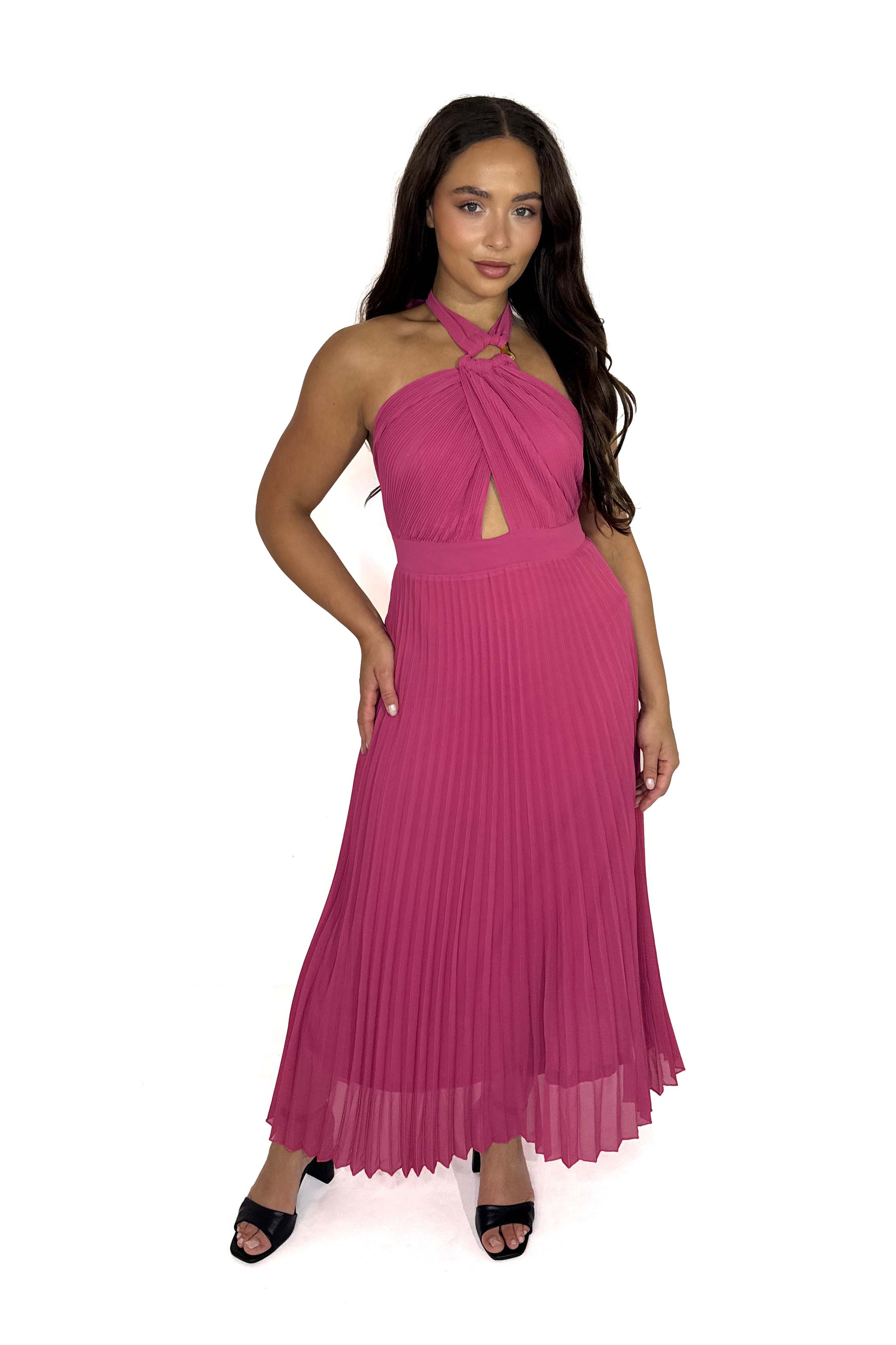 Wholesale Women's Halter Neck Plisse Chiffon Maxi Dress (PACK OF 6)
