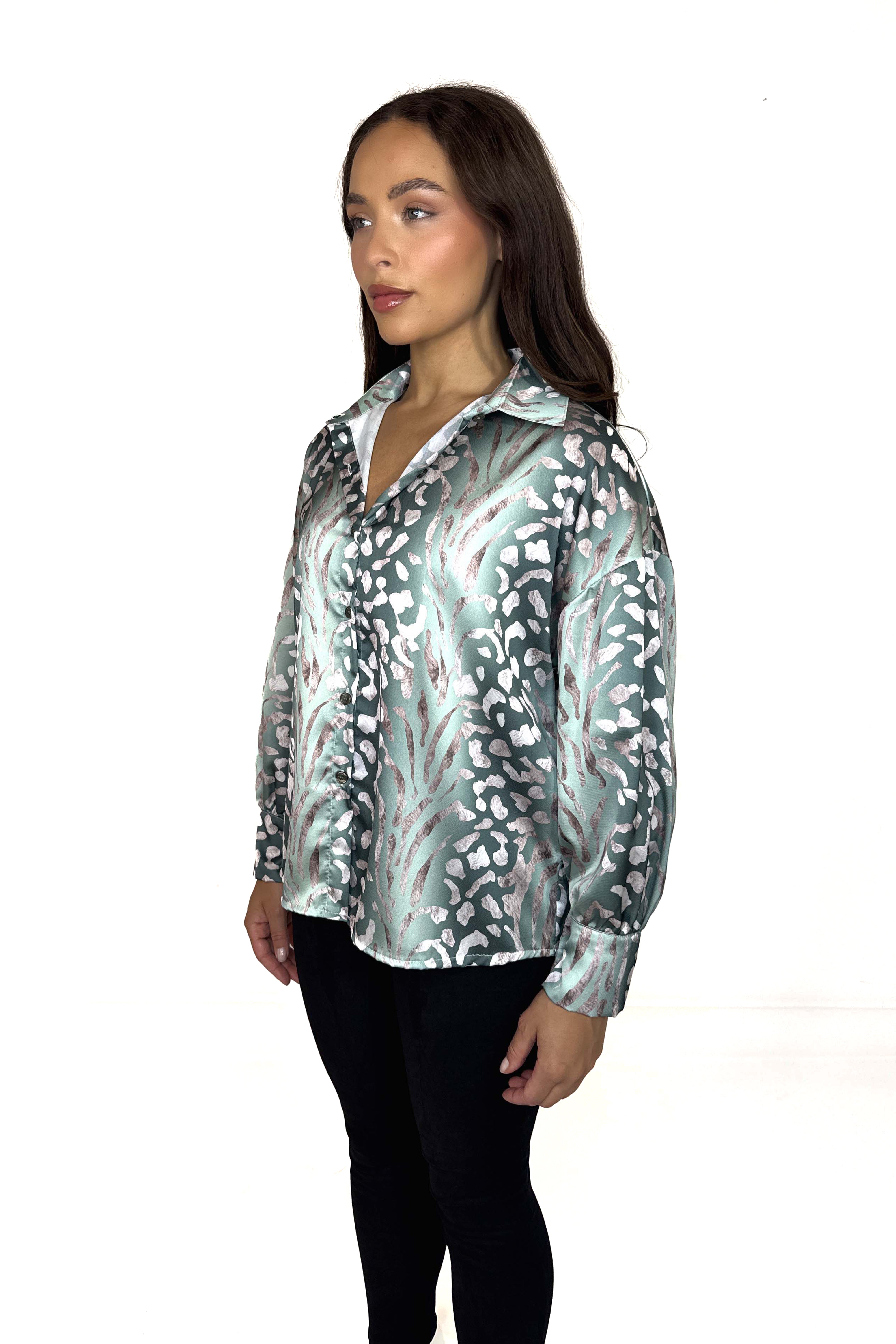 Wholesale Women's Leopard Print Satın Shirt (PACK OF 6)