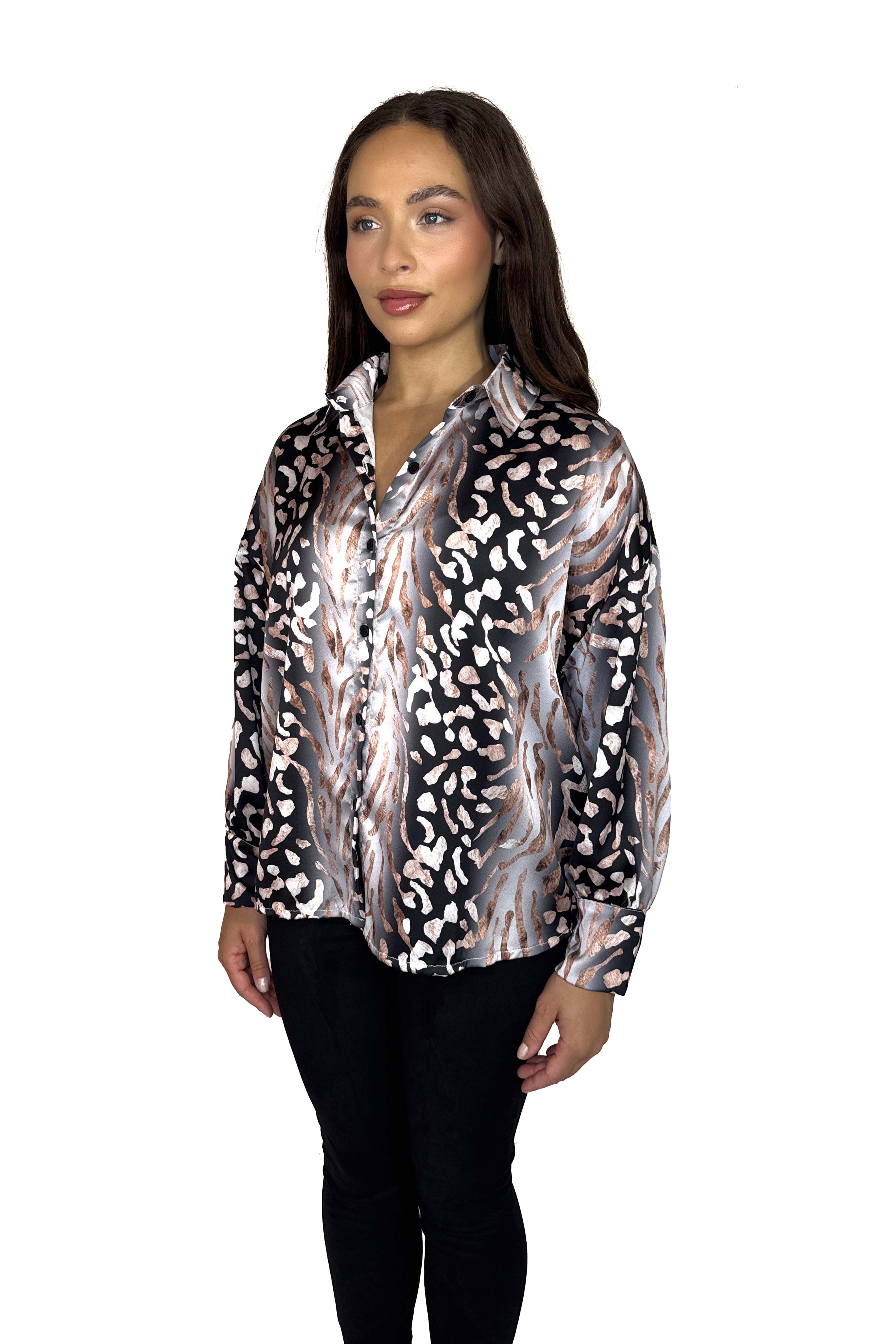 Wholesale Women's Leopard Print Satın Shirt (PACK OF 6)