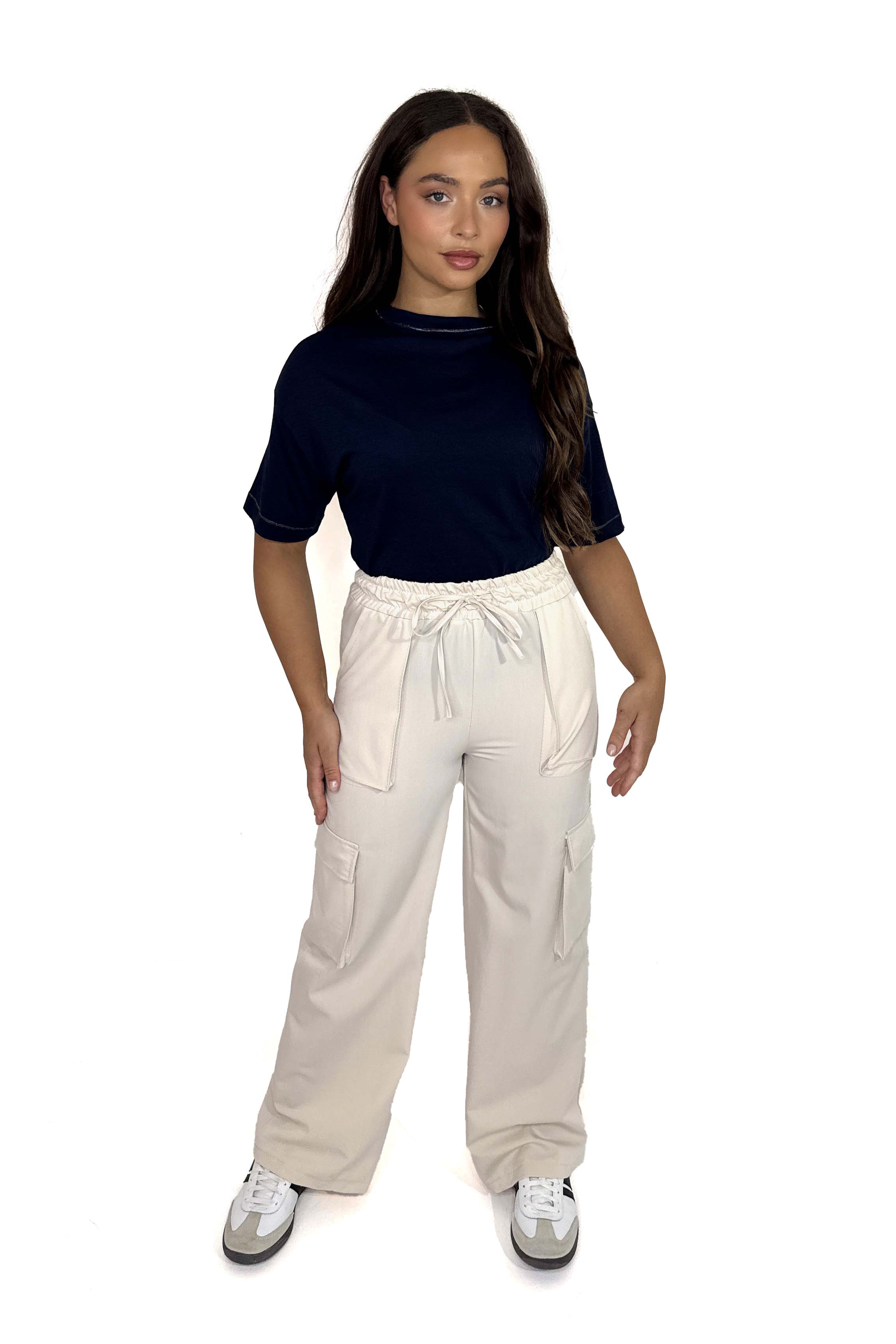 Wholesale Women's Drawstring Wide Leg Large Pocket Cargo Trousers (PACK OF 6)