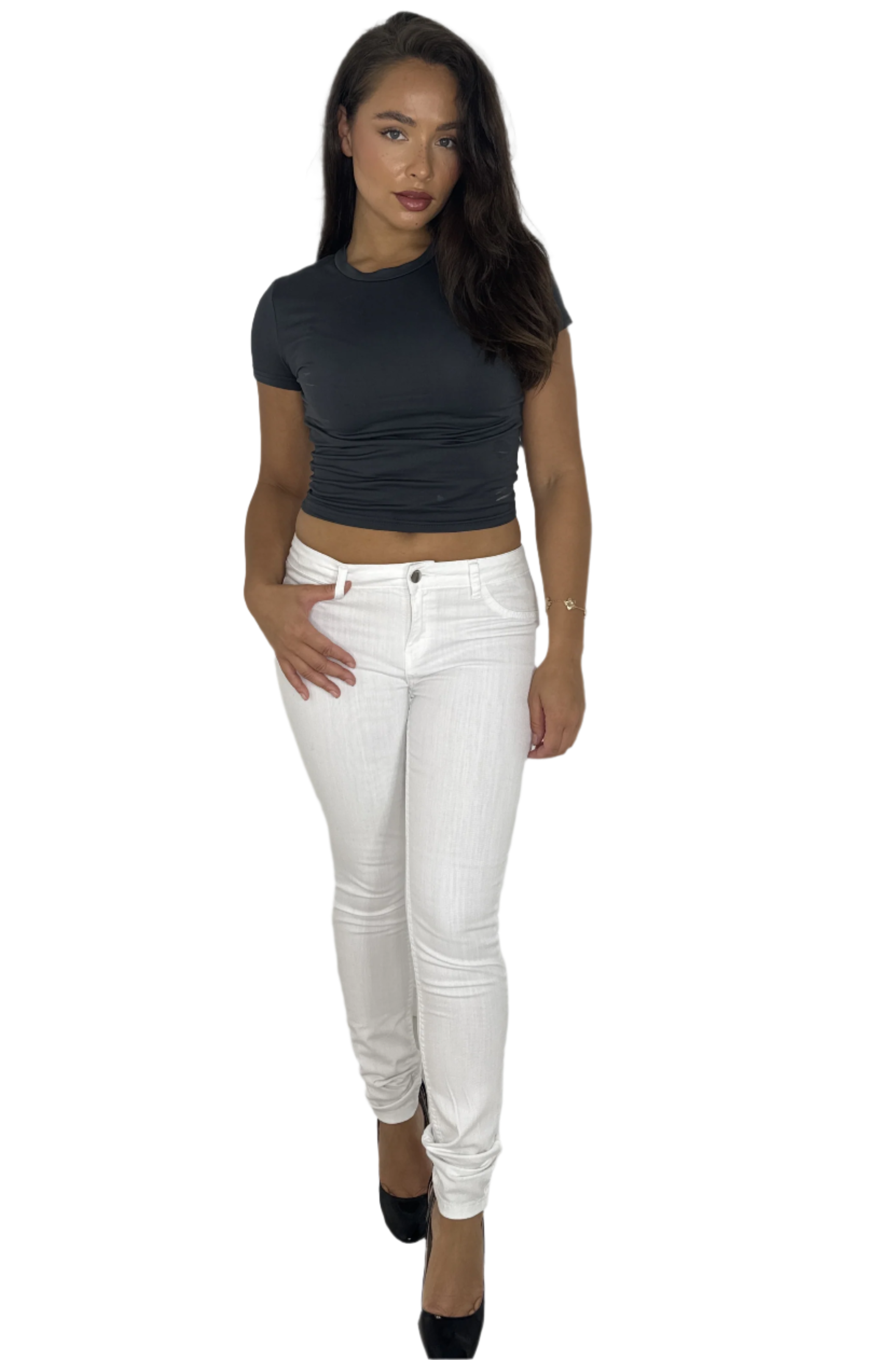 White Low Waisted Skinny Denim Jeans