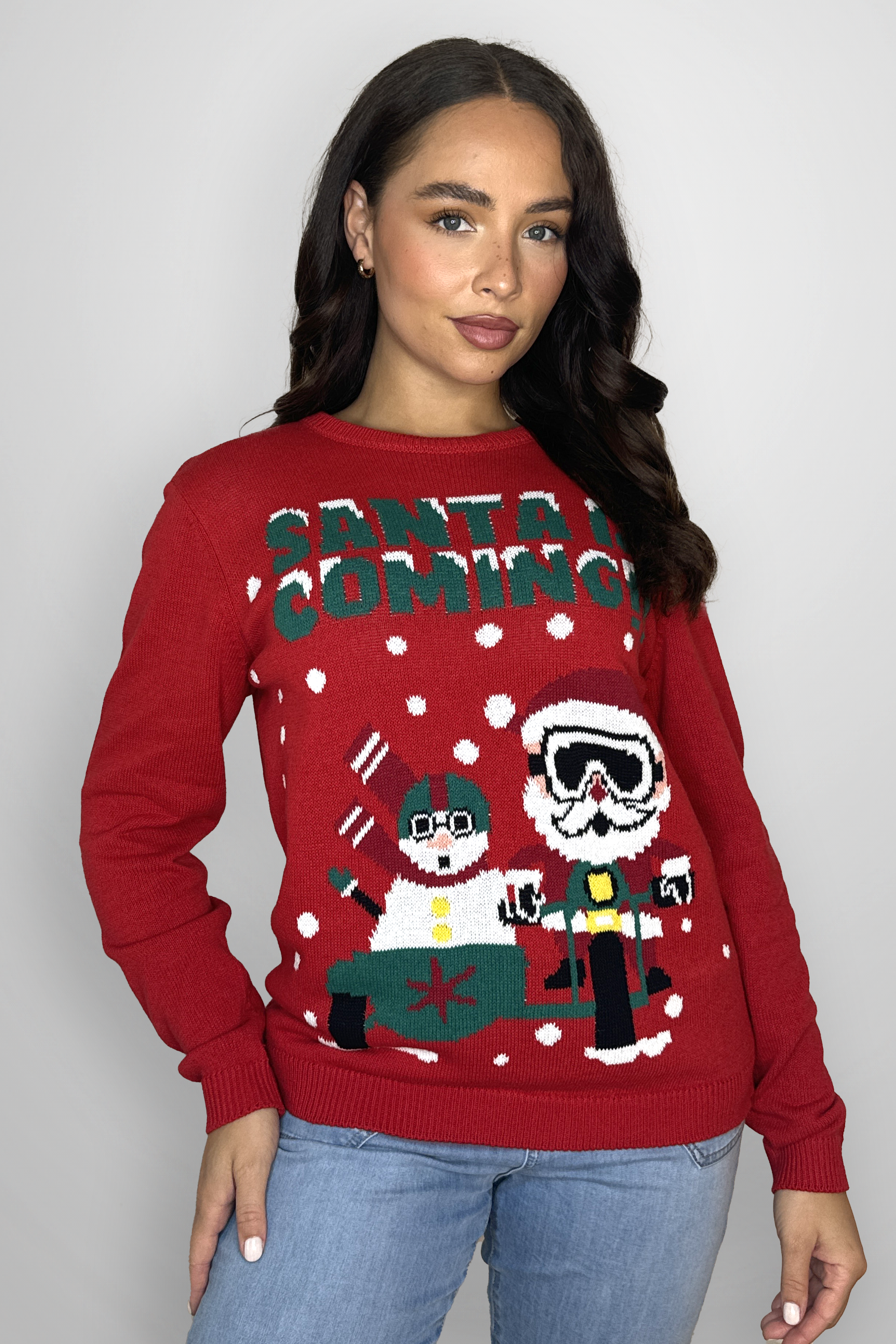 Santa Is Coming Cotton Blend Christmas Jumper-SinglePrice