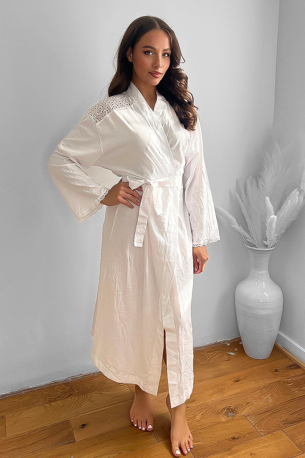 100% Cotton Lace Details Maxi Summer Robe-SinglePrice