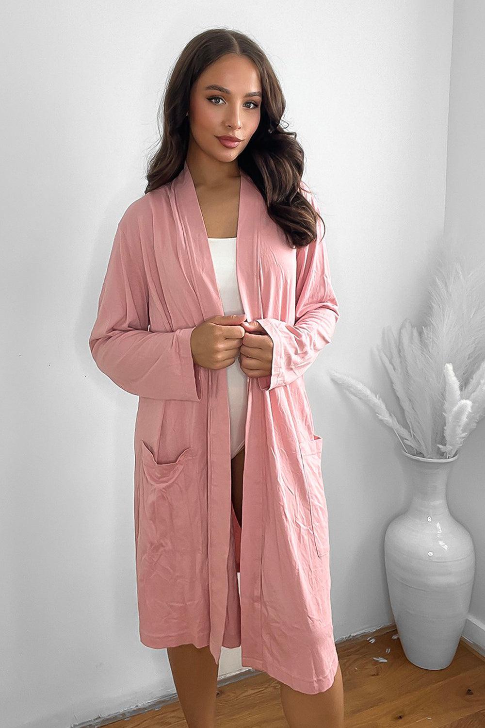 Cotton Blend Slip Side Pockets Robe-SinglePrice