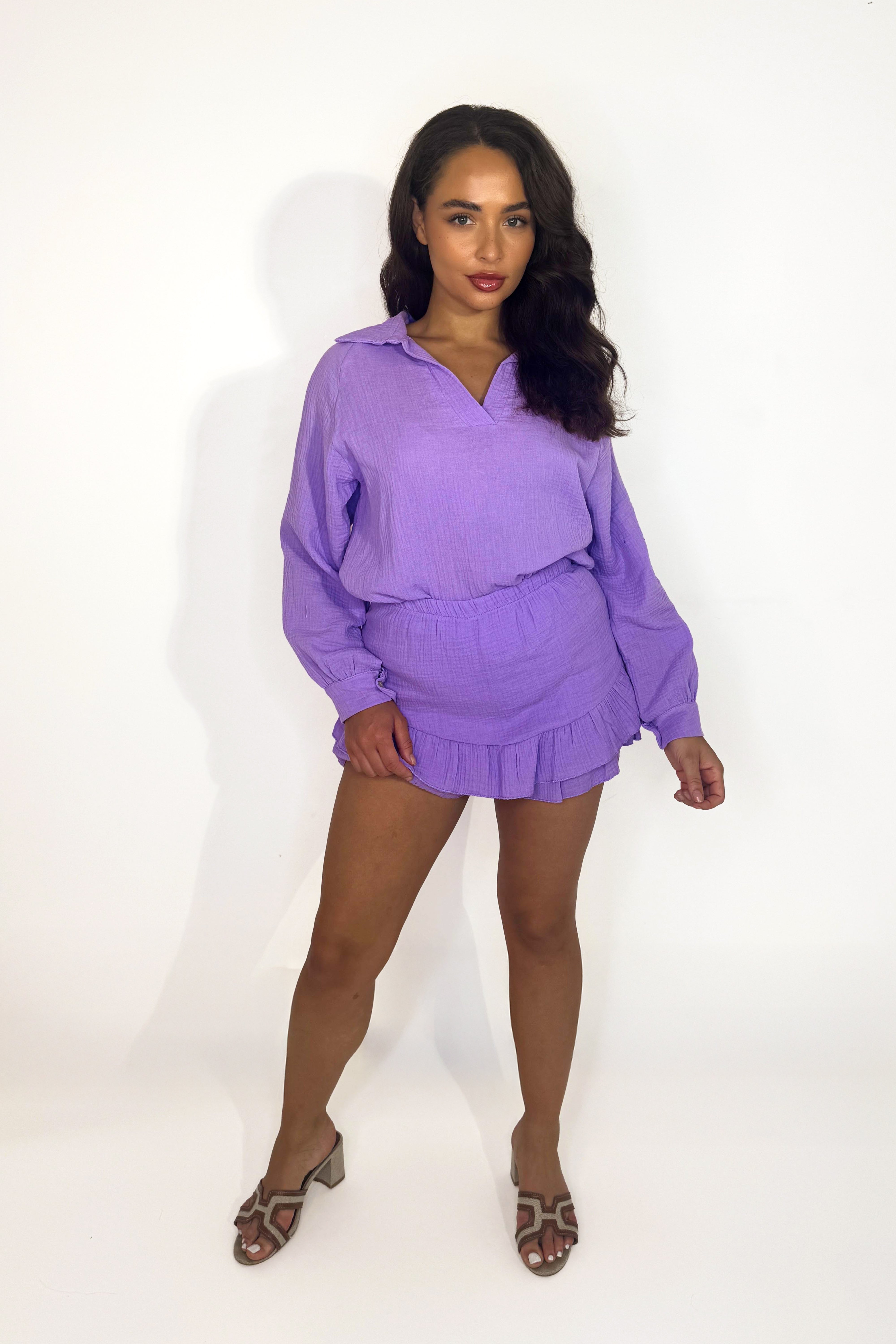 Wholesale Women’s Cuban Collar Cheesecloth Skort Coord Set (PACK OF 6)