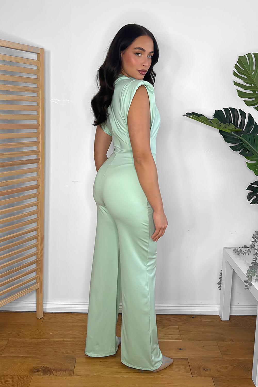 High Neck Short Sleeve Drapped Jumpsuit-SinglePrice