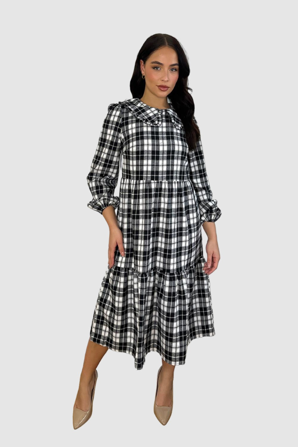 Black White Tiered Maxi Dress-SinglePrice