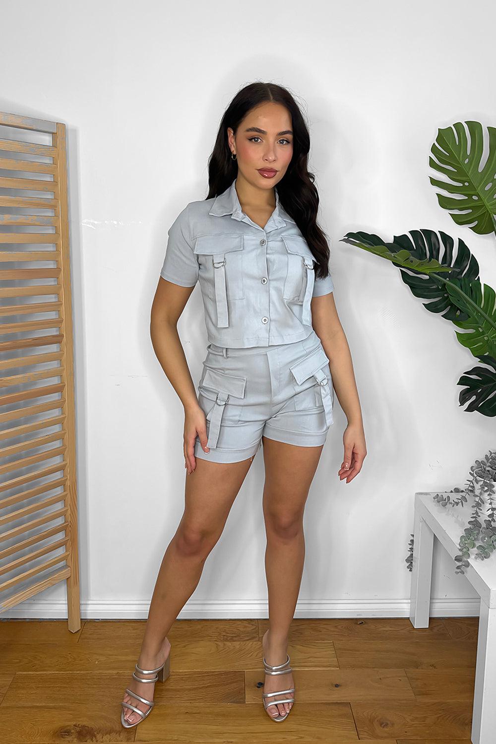 Utility Pockets Crop Top And Shorts Set-SinglePrice